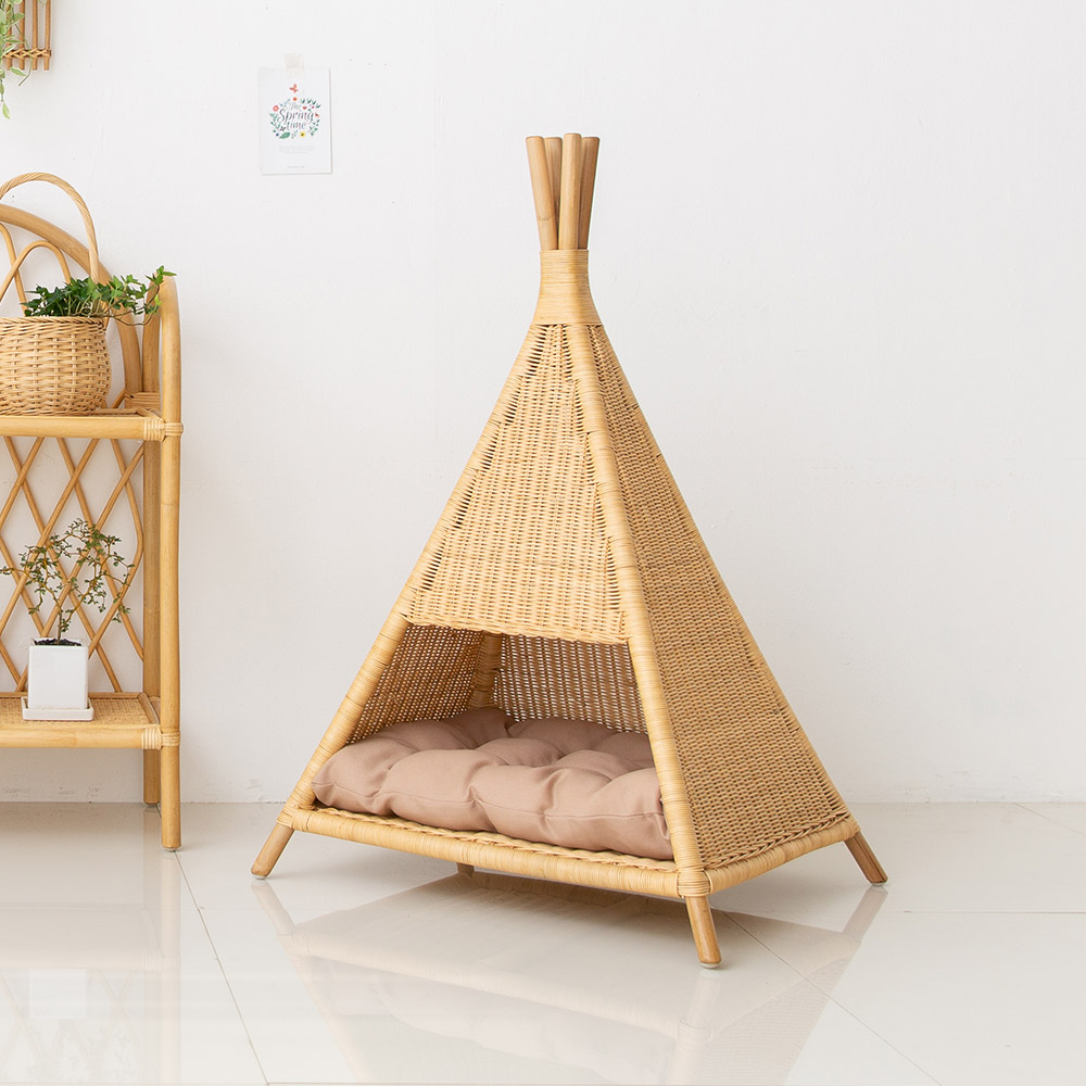 고양이숨숨집 라탄 인디언텐트형 실내용 애견 하우스