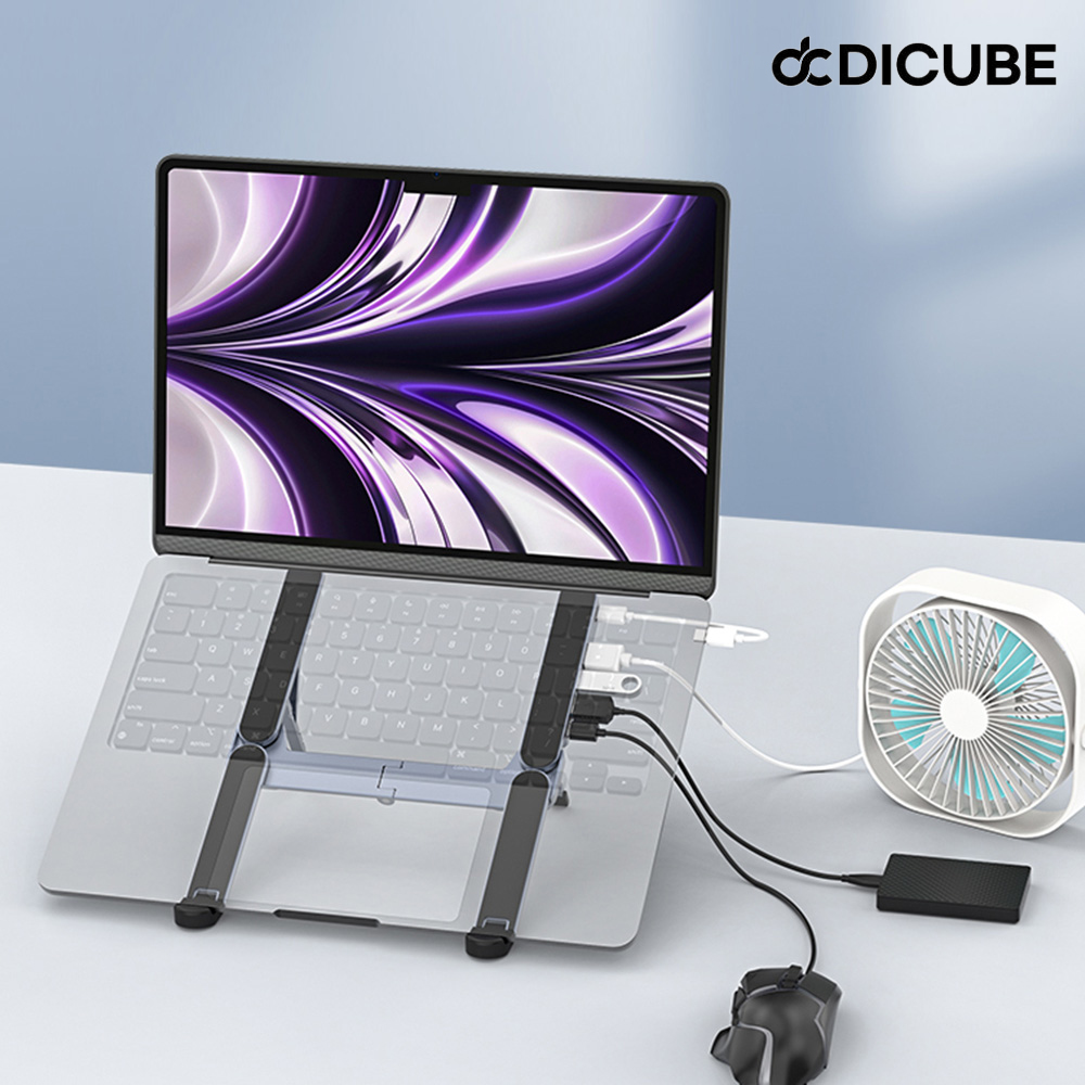 디큐브 Flexen H 4in1 멀티허브 노트북 거치대 USB허브 6단 높이조절 알루미늄 받침대 - 상세 이미지 2