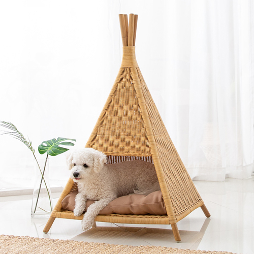 고양이숨숨집 라탄 인디언텐트형 실내용 애견 하우스