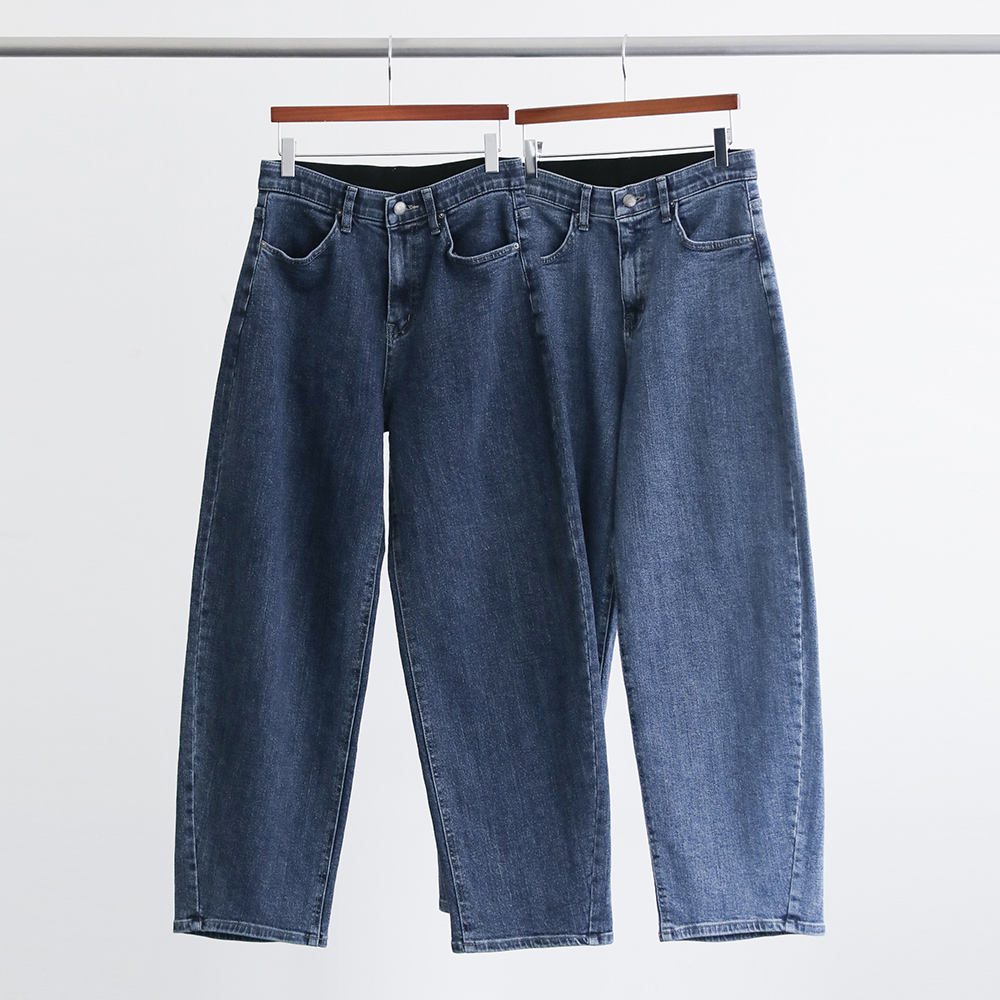 에디턴 히든밴딩 커브 세미 와이드 배기핏 데님 팬츠 - 상품 이미지