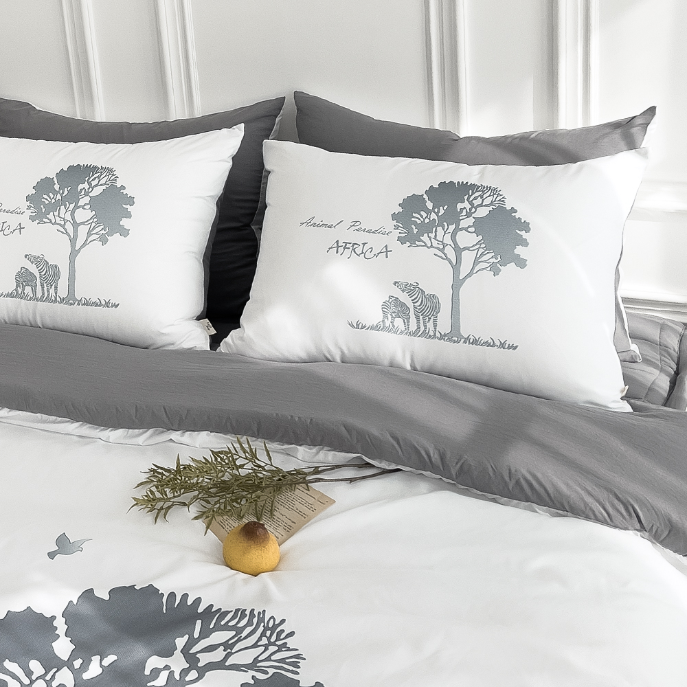 사바나 애니멀 프린트 워싱 옥수수솜 무봉제 차렵이불 세트 스톰 그레이, Q베이직세트(이불+베개커버)