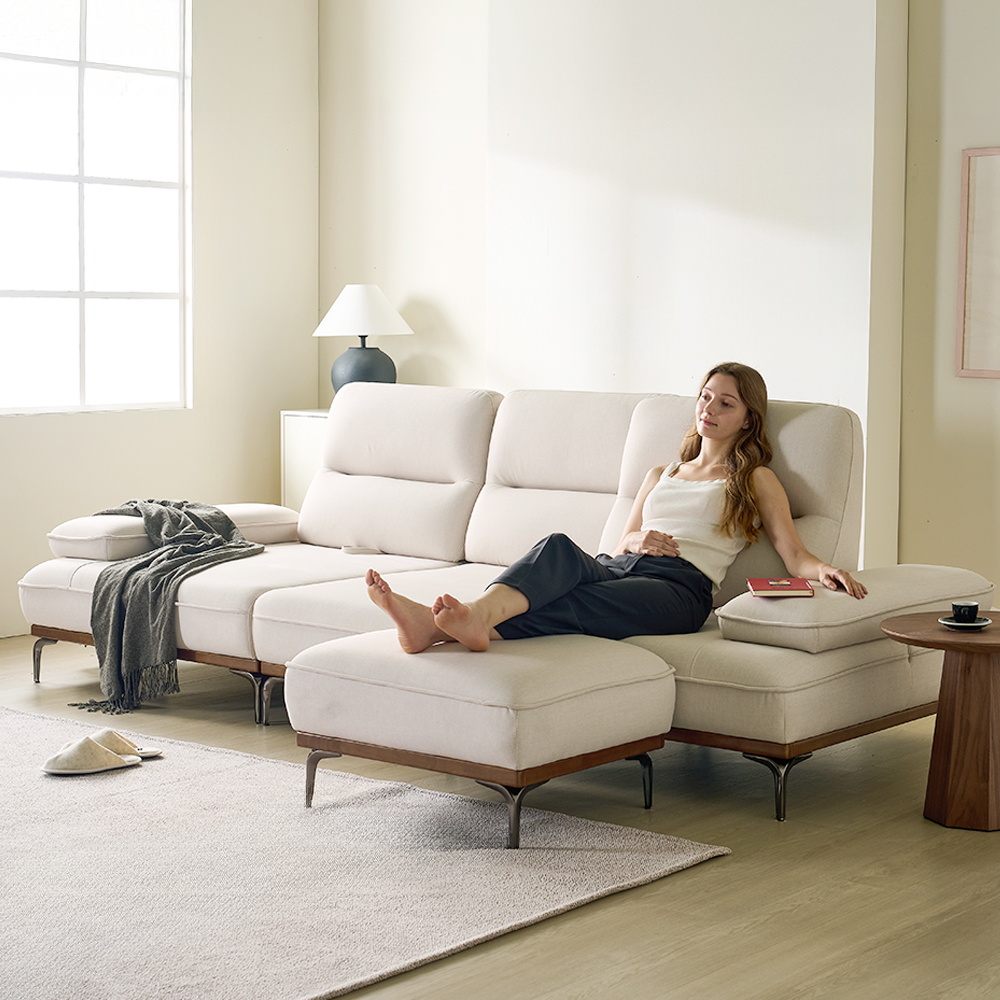 누아 듀얼 스윙 소파 천연원목 이지클린 프리미엄 패브릭 소파 스툴 event, 라이트베이지, 4인용