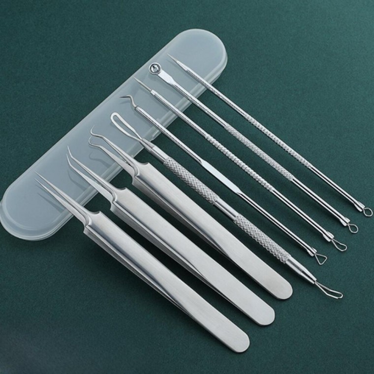 8종세트 피지뽑기 제거기 여드름압출 바늘 집게 핀셋 - 메인 이미지