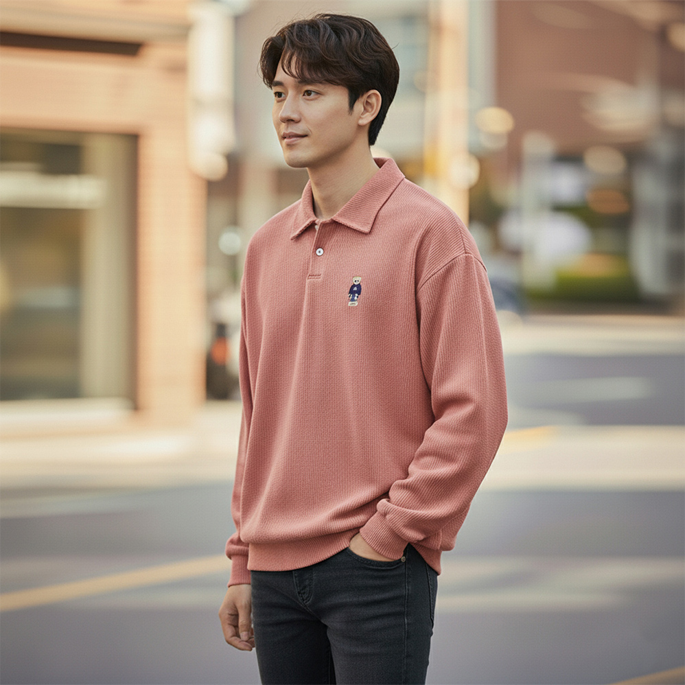 1+1 남자가을니트 남성 카라 크롭 오버핏 긴팔 워셔블 니트 - 상세 이미지 2