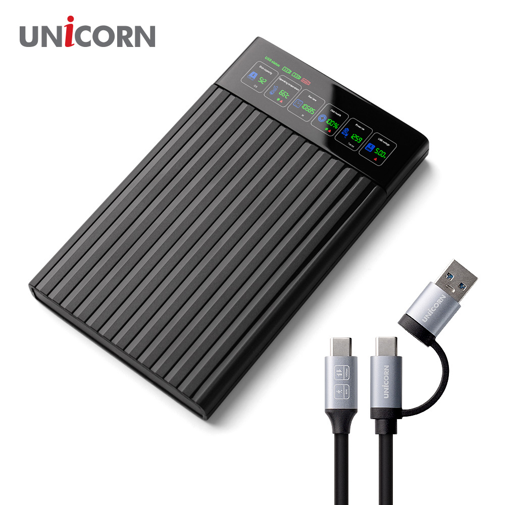 유니콘 스마트LCD 2.5인치 HDD SSD 외장하드케이스 USB3.2Gen1 A+C타입젠더 슬라이딩결합 HSD-L20 - 상품 이미지