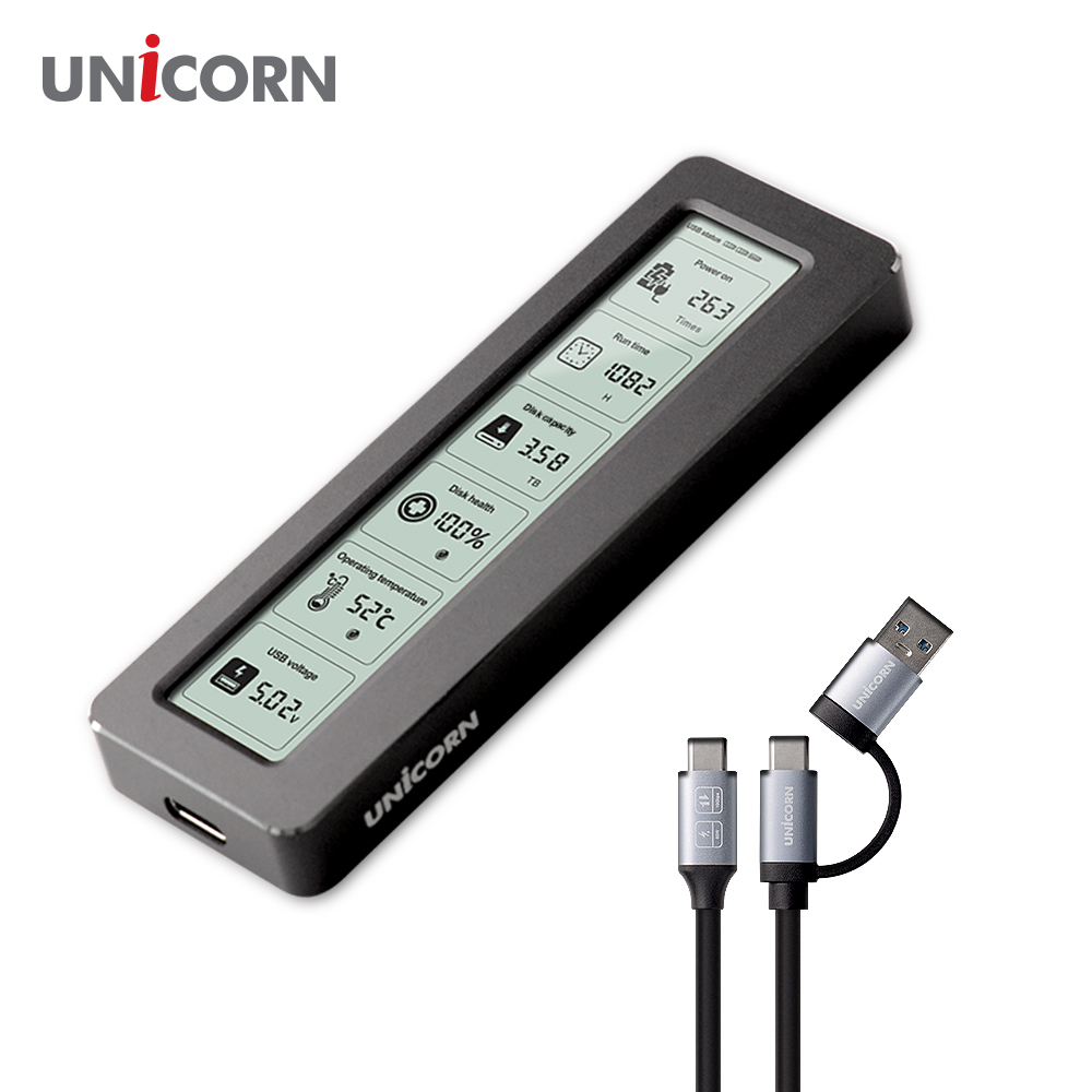 유니콘 스마트LCD 통알루미늄 M.2 NVME SSD외장하드케이스 USB3.2Gen2 10Gbps A+C타입젠더 MSD-L60 - 상세 이미지 4