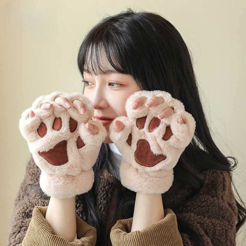 귀여운 고양이 발톱 반손가락 장갑 두꺼운 따뜻한 - 메인 이미지