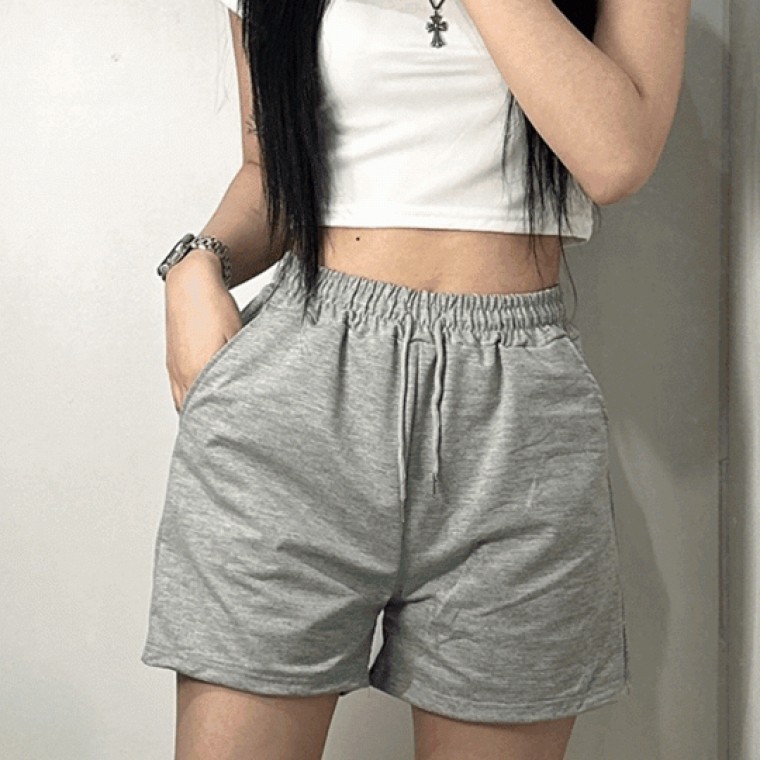 여성 기본 3부 츄리닝 반바지 트레이닝 숏팬츠 [3color 쭈리 밴딩 팬츠 여자 추리닝 블랙 화이트 그레이] - 상품 이미지