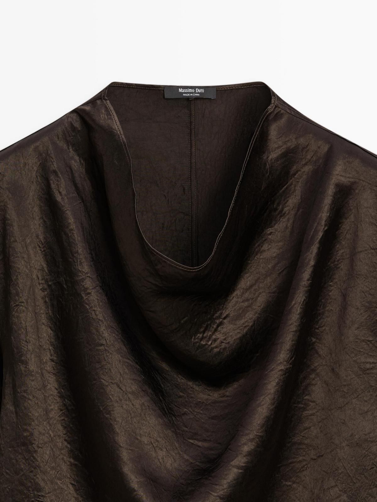 마시모두띠 새틴 드레이프 카라 셔링 블라우스 5171/971 BROWN - 상세 이미지 5
