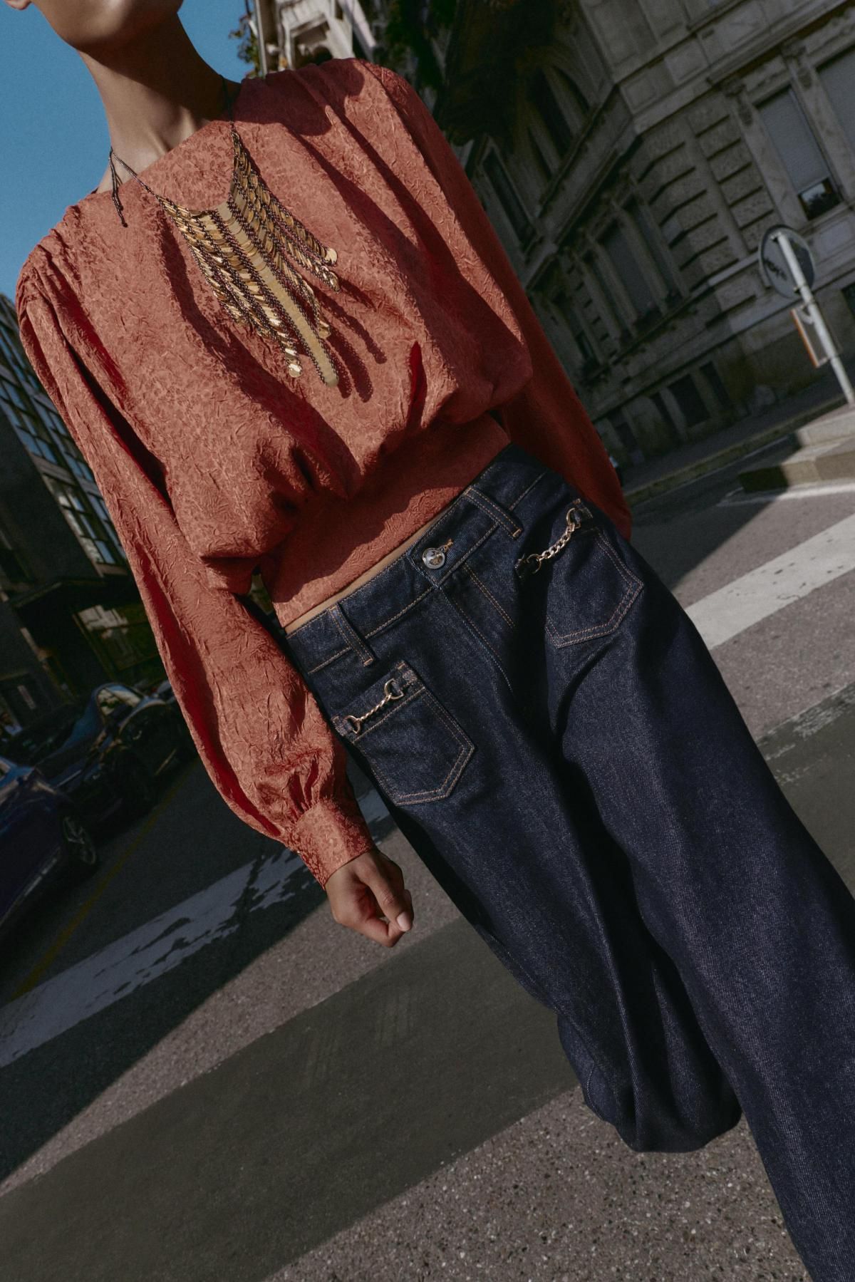자라 자카드 벌룬 긴팔 블라우스 9227/965 MARSALA - 상세 이미지 3