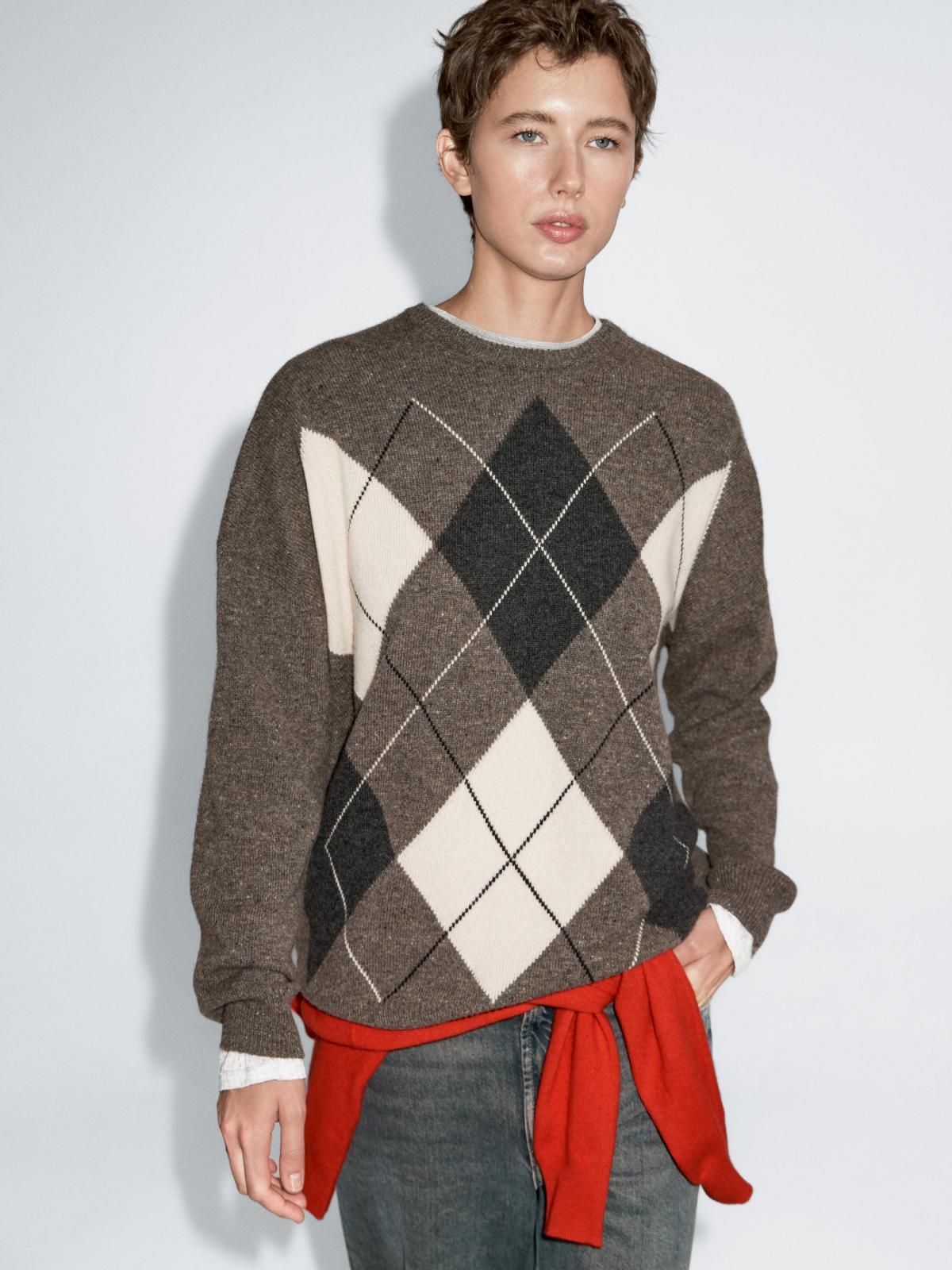 마시모두띠 아가일 패턴 울 라운드넥 니트 스웨터 5692/589 GREENISH - 상세 이미지 3