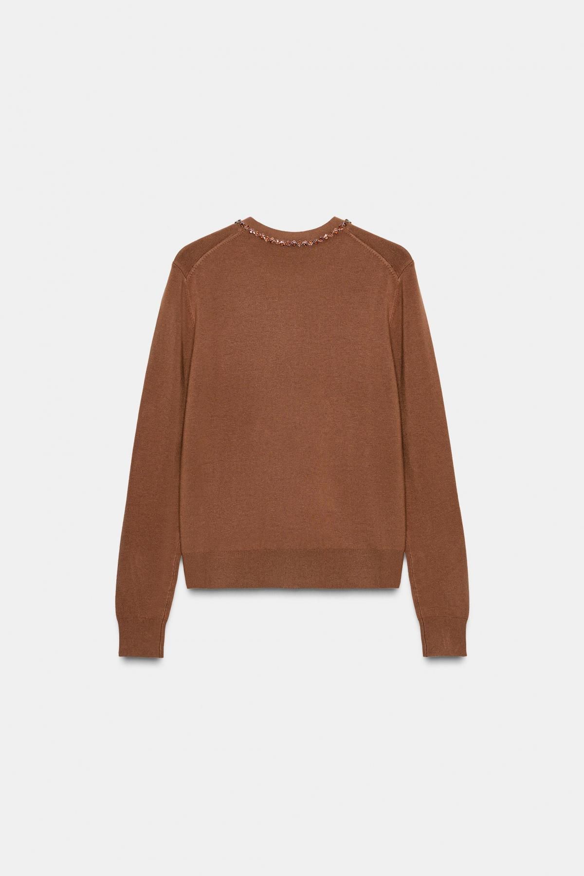 자라 브라운 라운드넥 주얼 버튼 가디건 8851/116 BROWN - 상세 이미지 2