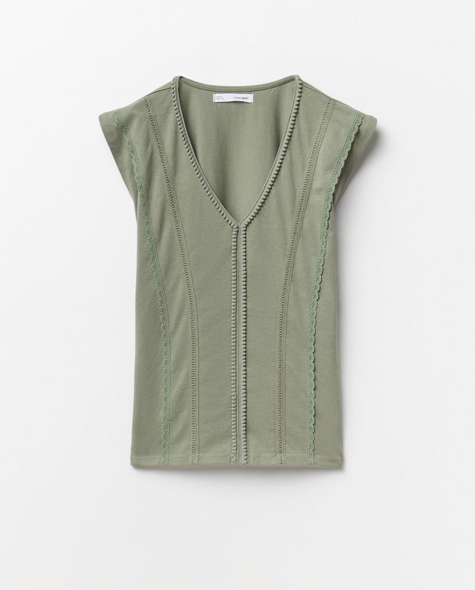 스페라 모던 브이넥 디테일 반팔 티셔츠 58360613416 VERDE CLARO - 상품 이미지