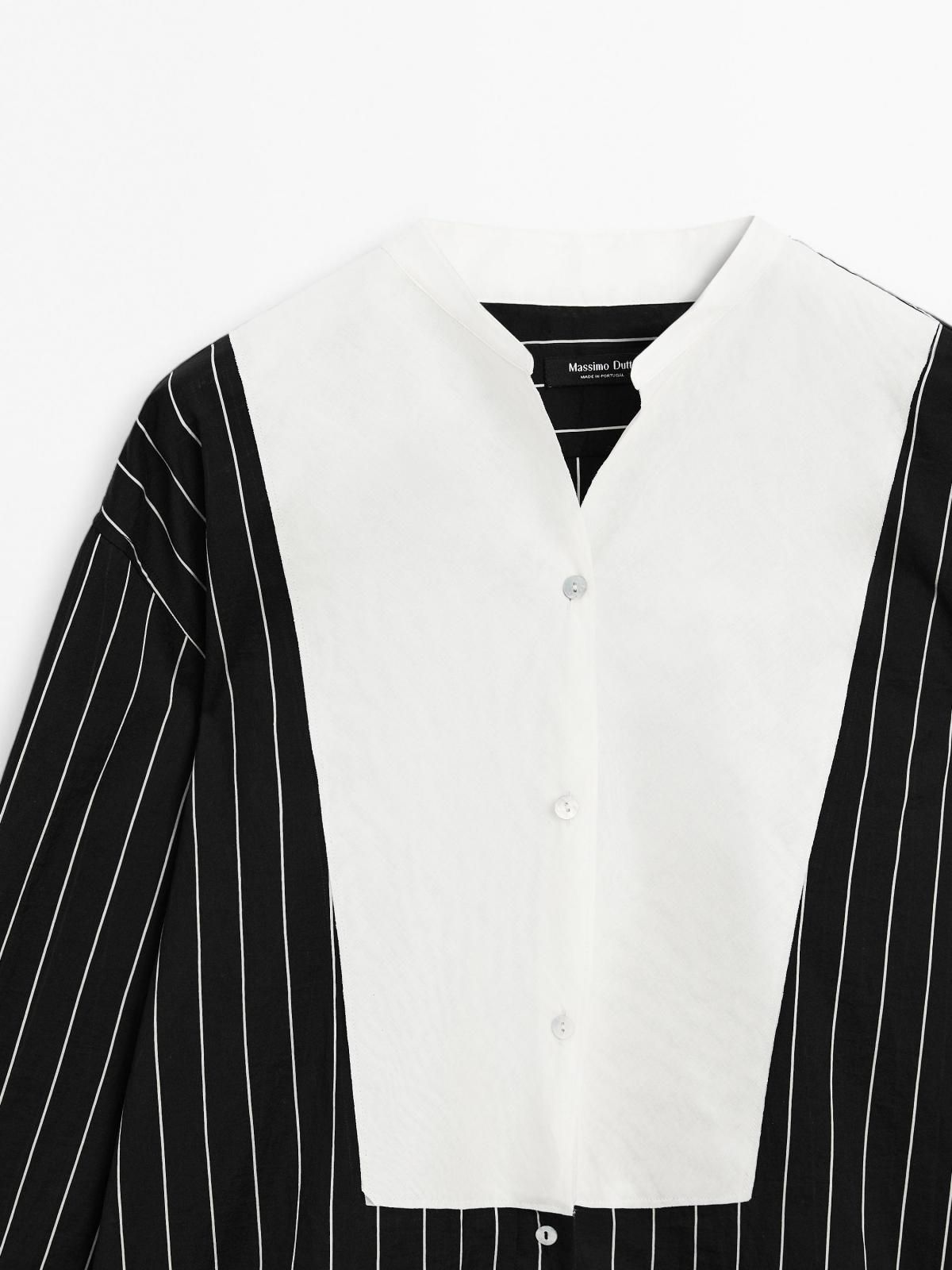 마시모두띠 배색 스트라이프코튼 블렌드 셔츠 5141/916 BLACK - 상세 이미지 4