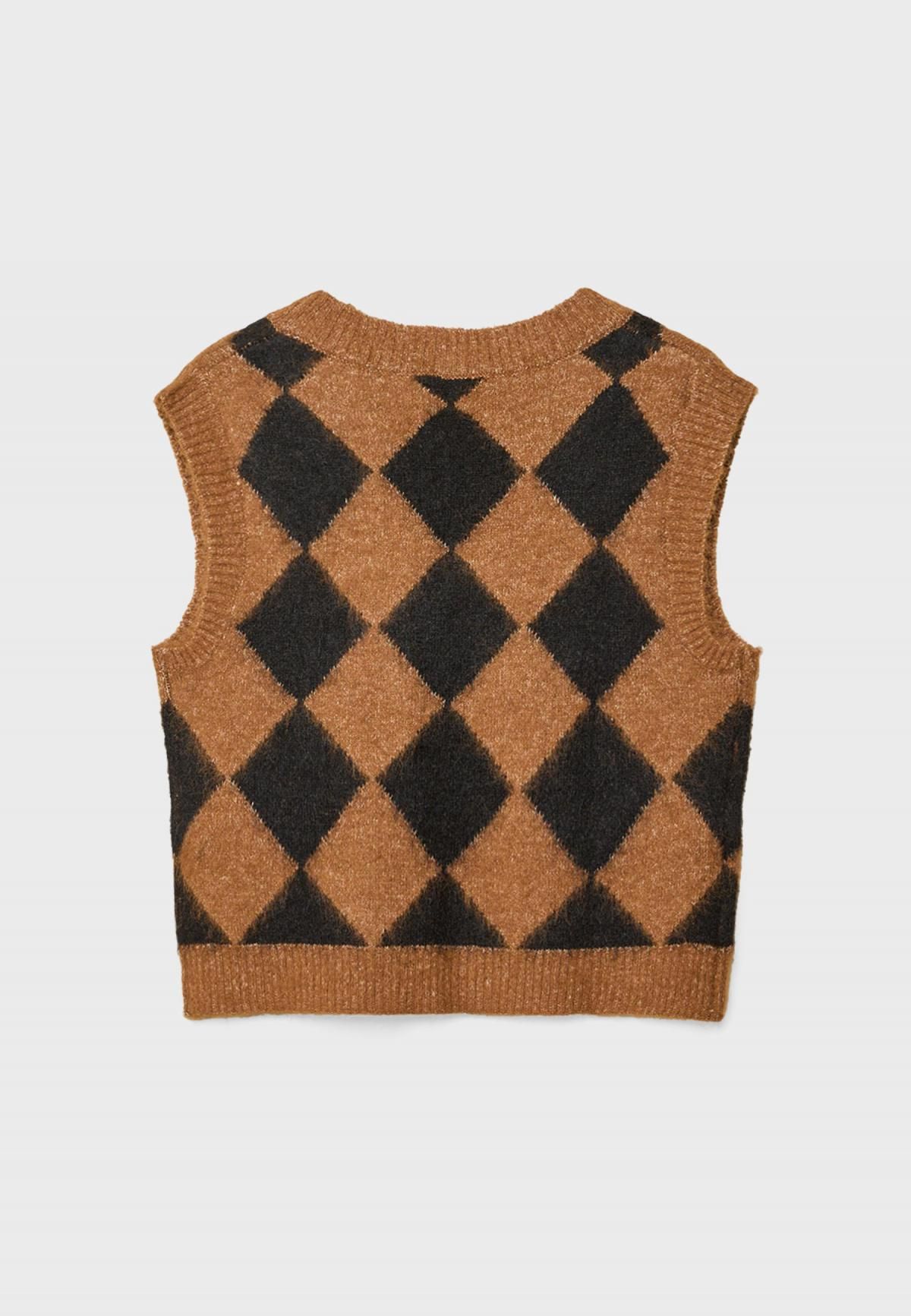 스트라디바리우스 아가일 패턴 브이넥 니트 베스트 5135/421 PALE CAMEL - 상세 이미지 2