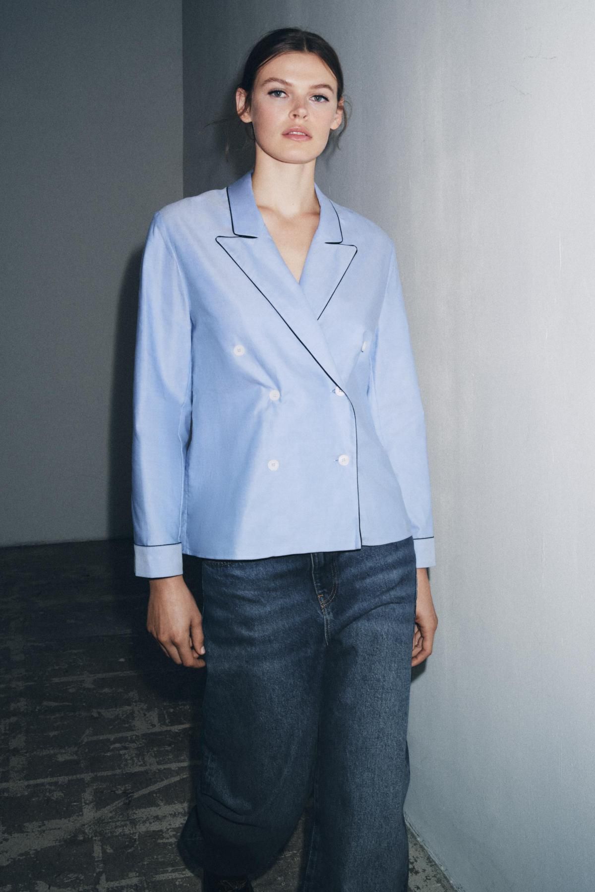 자라 테크니컬 파이핑 랩 셔츠 8856/896 BLUE - 상세 이미지 5
