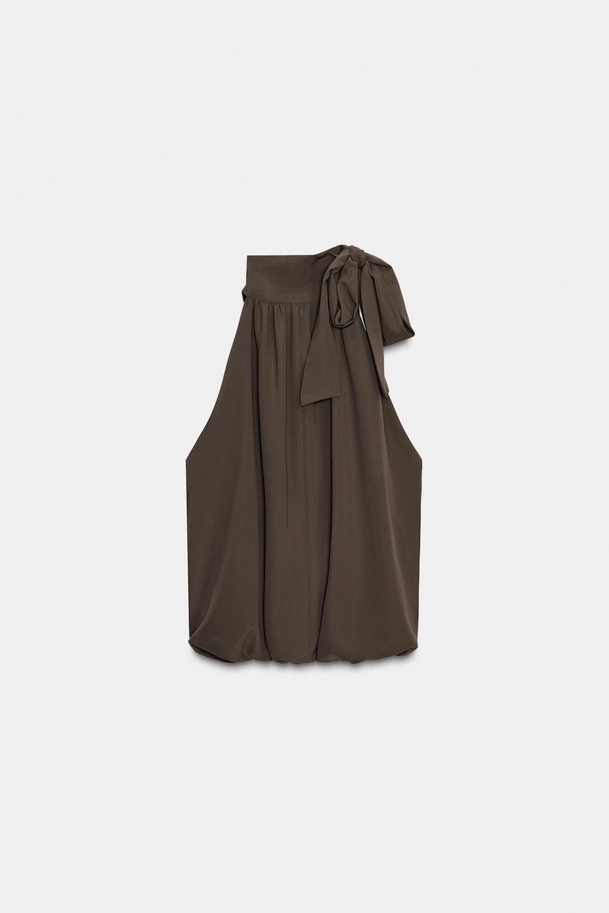 자라 페미닌 하이넥 리본 민소매 블라우스 9113/911 BROWN / TAUPE - 상품 이미지