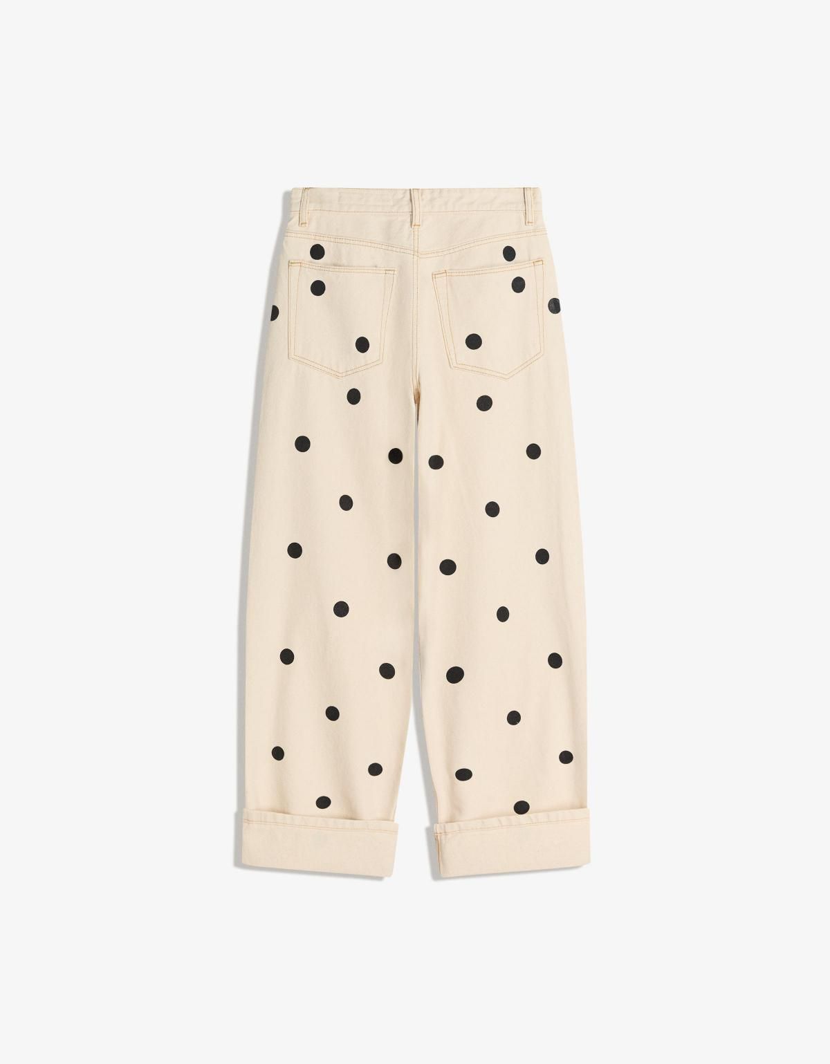 버쉬카 도트 패턴 롤업 배기핏 데님 팬츠 5061/089 CREAM - 상세 이미지 2