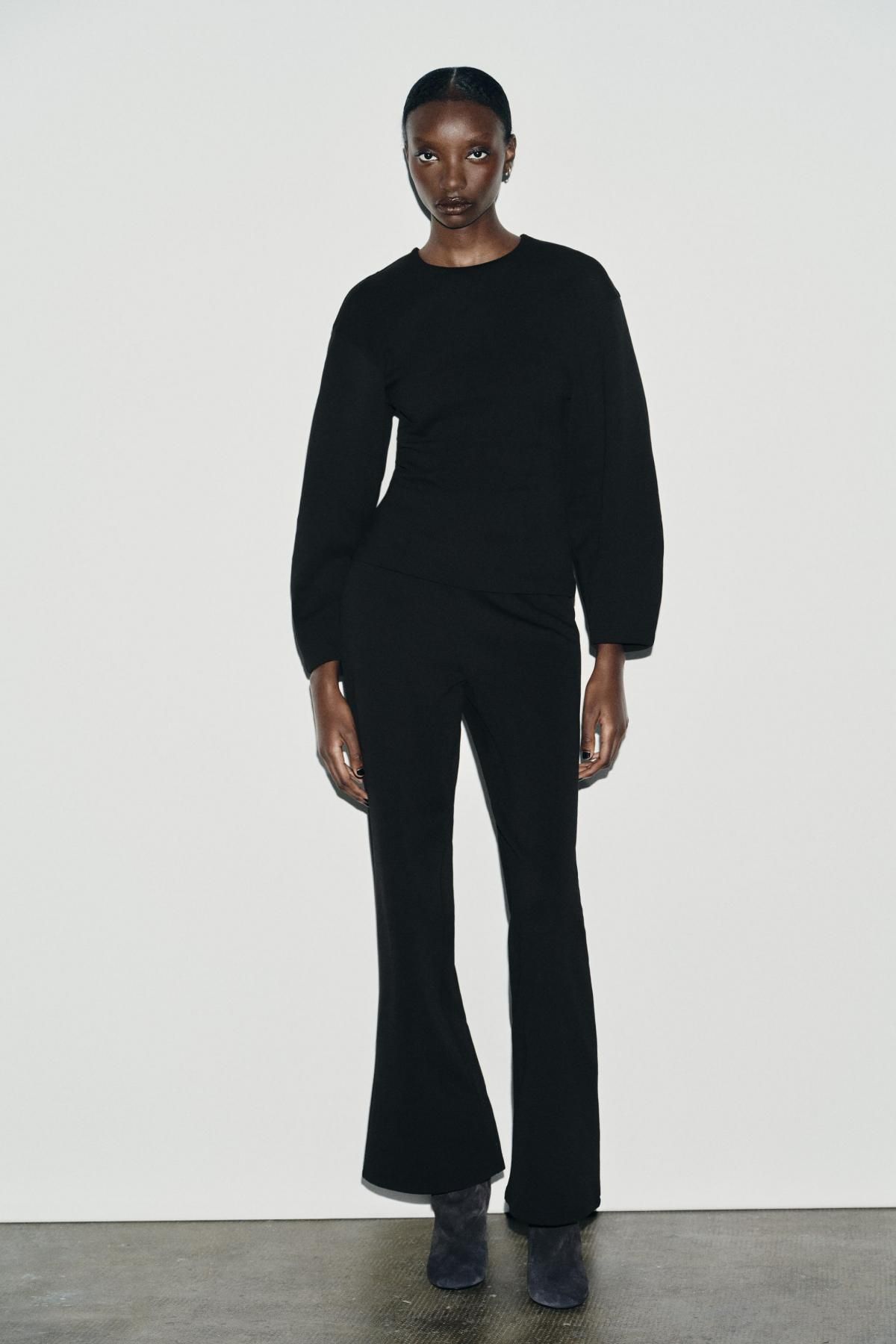 자라 와이드 하이웨이스트 테크니컬 니트 팬츠 3641/873 BLACK - 상세 이미지 5