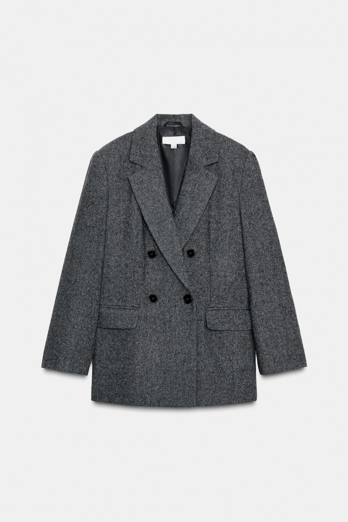 자라 오버사이즈 테일러드 더블브레스트 블레이저 3046/415 GREY - 상품 이미지