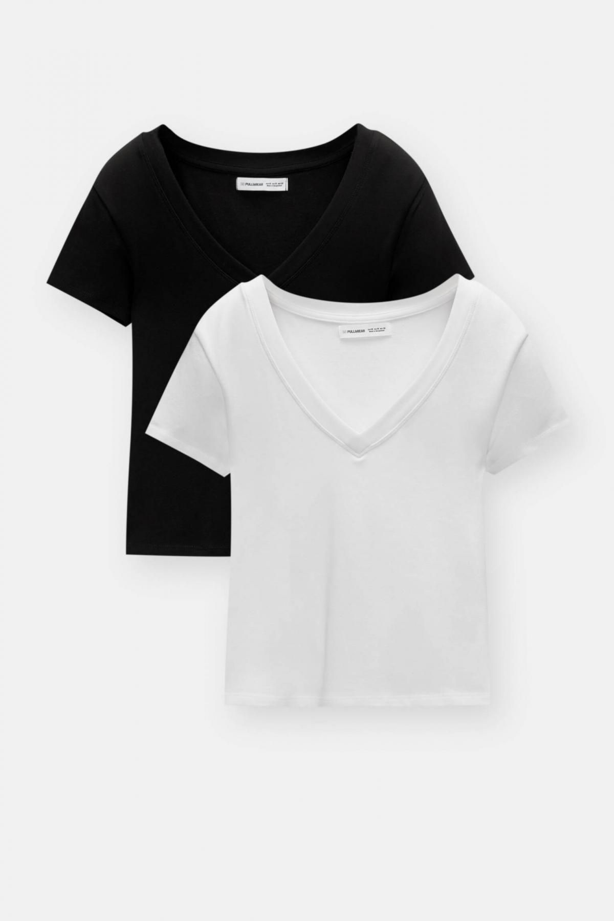 풀앤베어 베이직 브이넥 반팔 티셔츠 2팩 3245/431 WHITE/BLACK - 상품 이미지