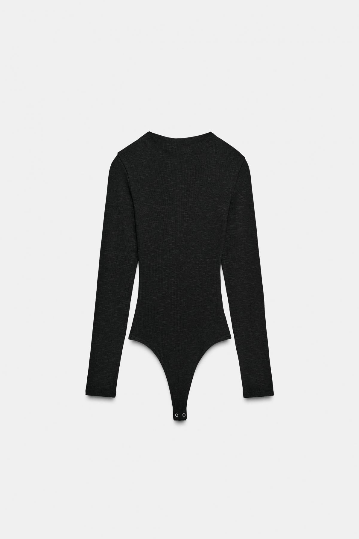 자라 슬림핏 골지 하이넥 블랙 긴팔 바디수트 3253/705 BLACK - 메인 이미지