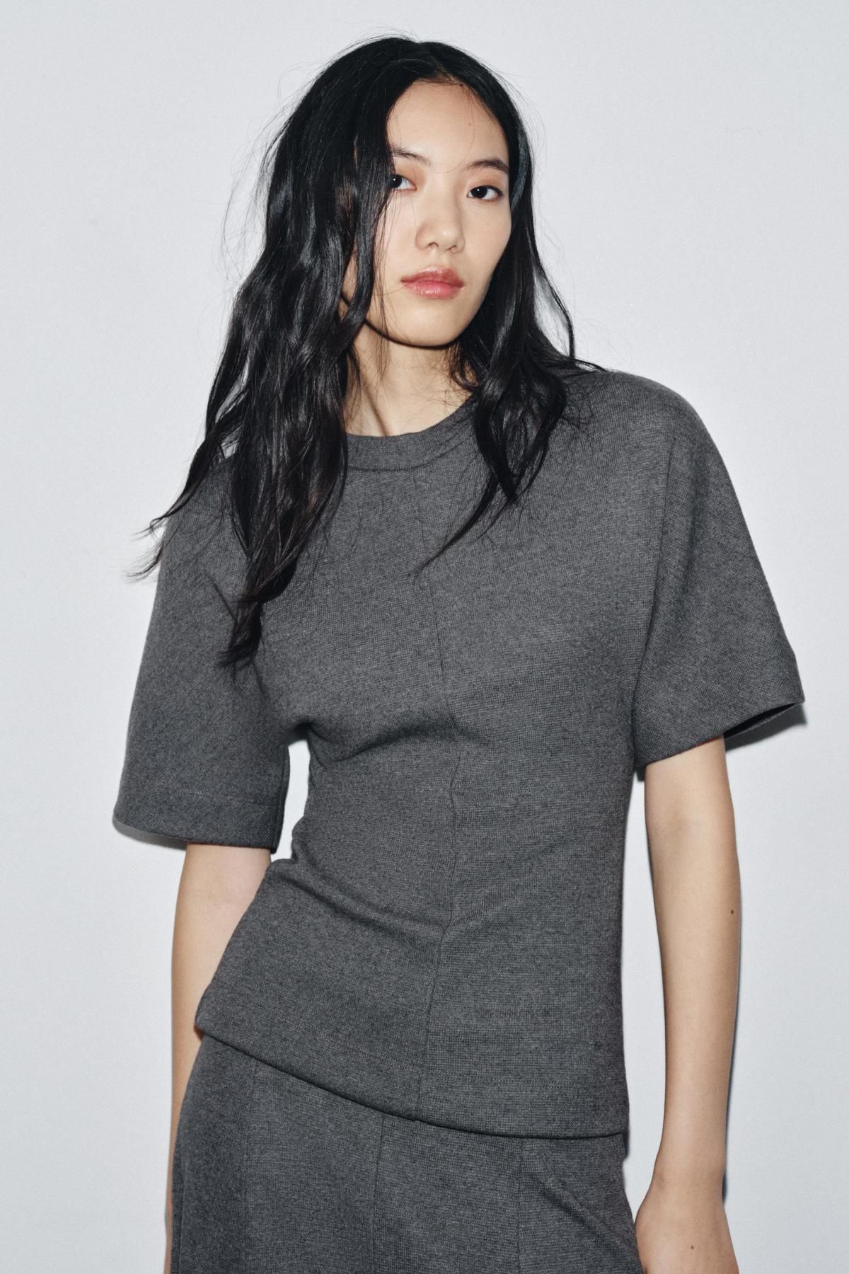 자라 소프트 하이웨이스트 와이드 팬츠 0858/463 GREY MARL - 상세 이미지 3