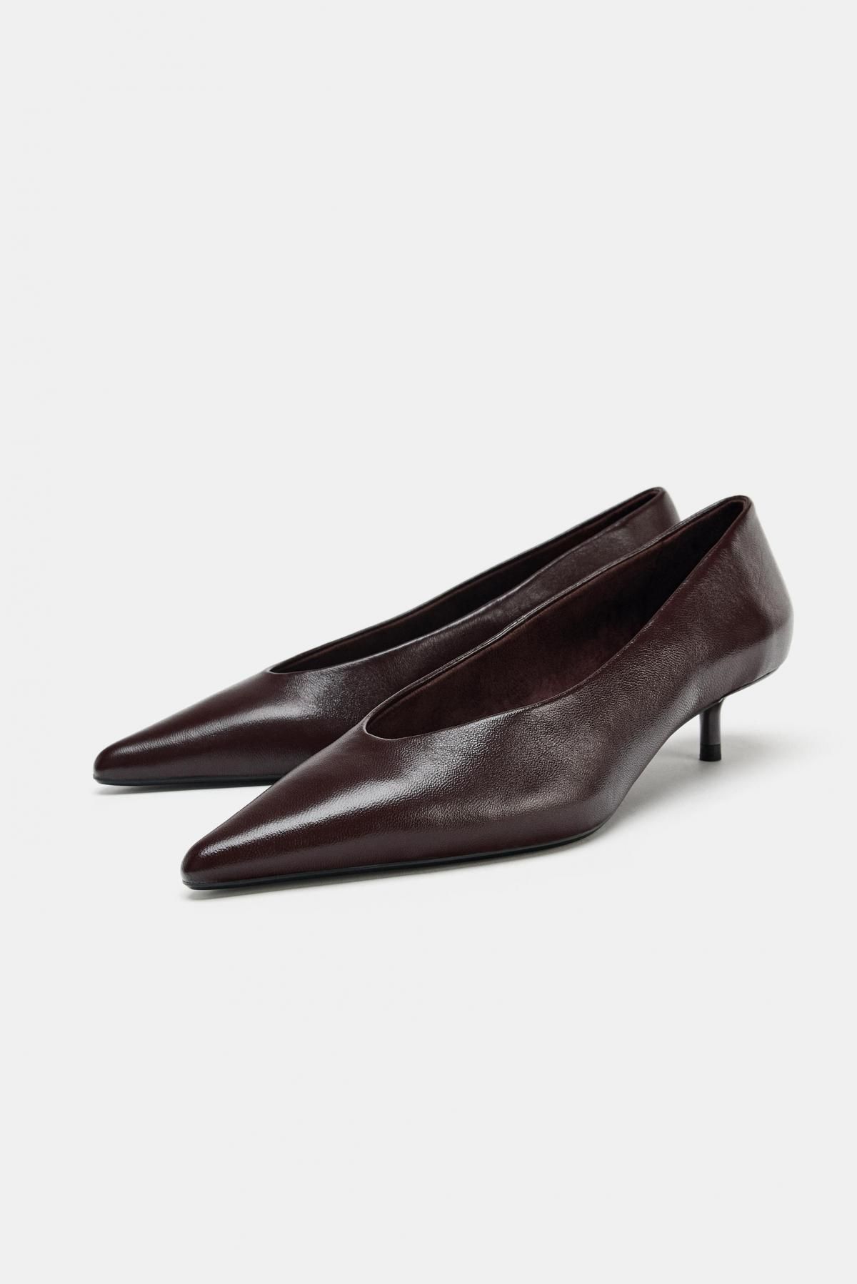 자라 레더 포인티드토 키튼힐 펌프스 1230/610 CHOCOLATE BROWN - 상세 이미지 3