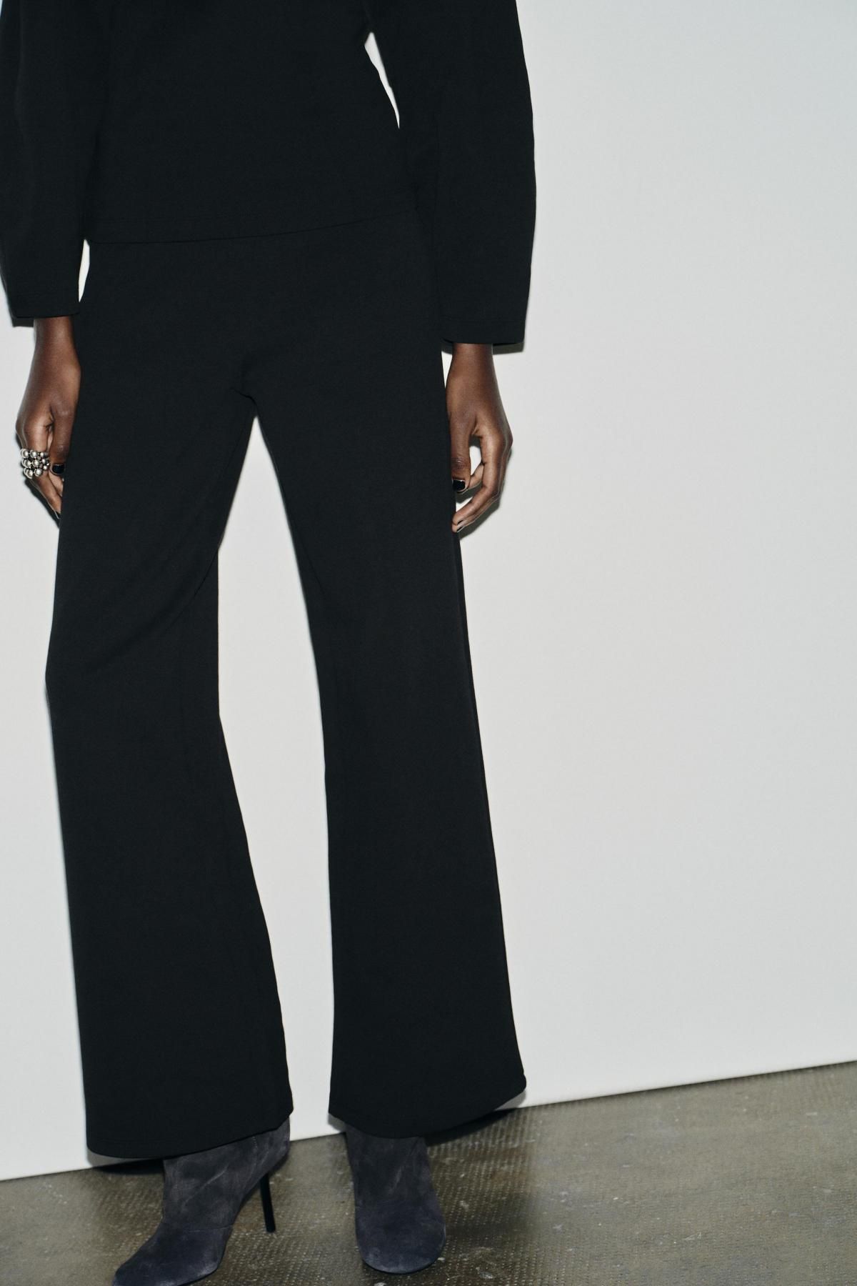 자라 와이드 하이웨이스트 테크니컬 니트 팬츠 3641/873 BLACK - 상품 이미지