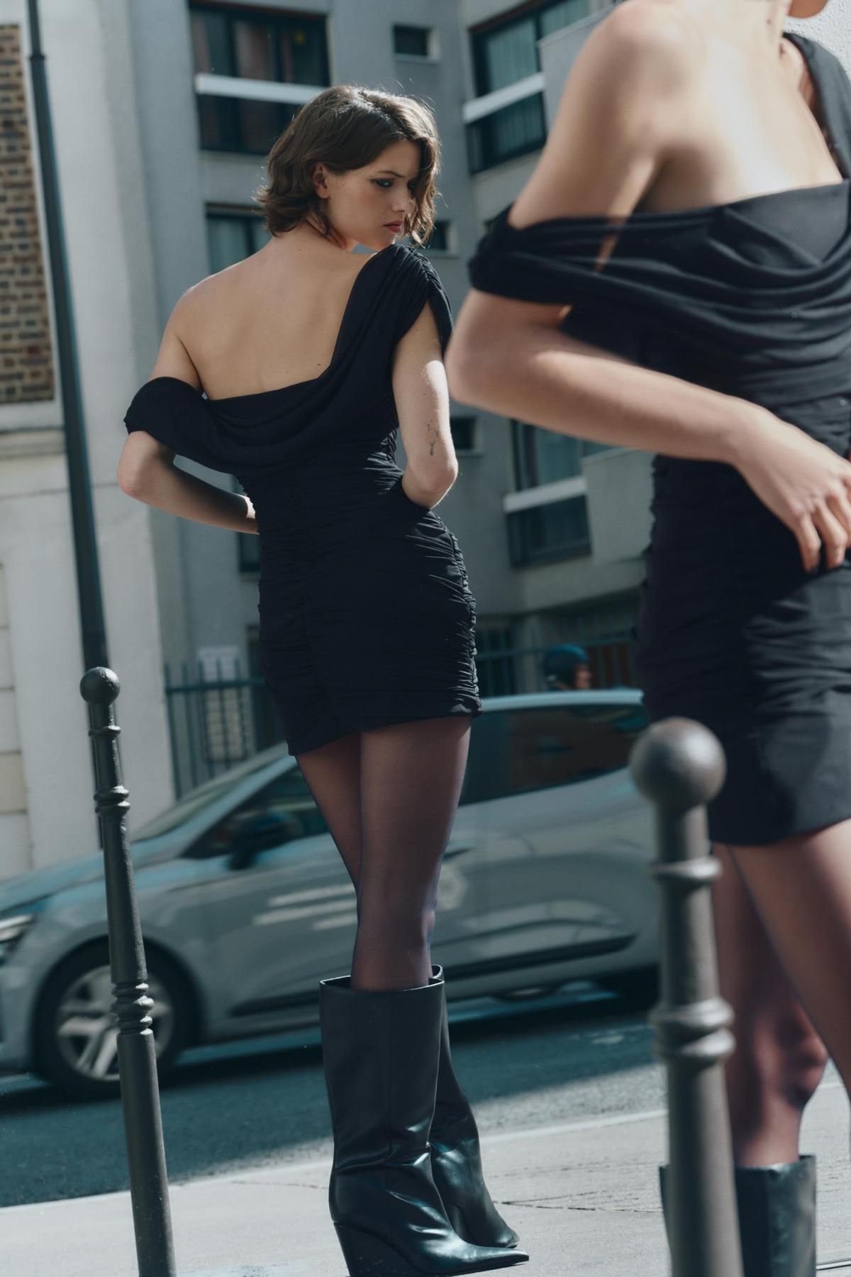자라 글리터 라인스톤 메쉬 미니 원피스 3152/282 BLACK - 상세 이미지 4