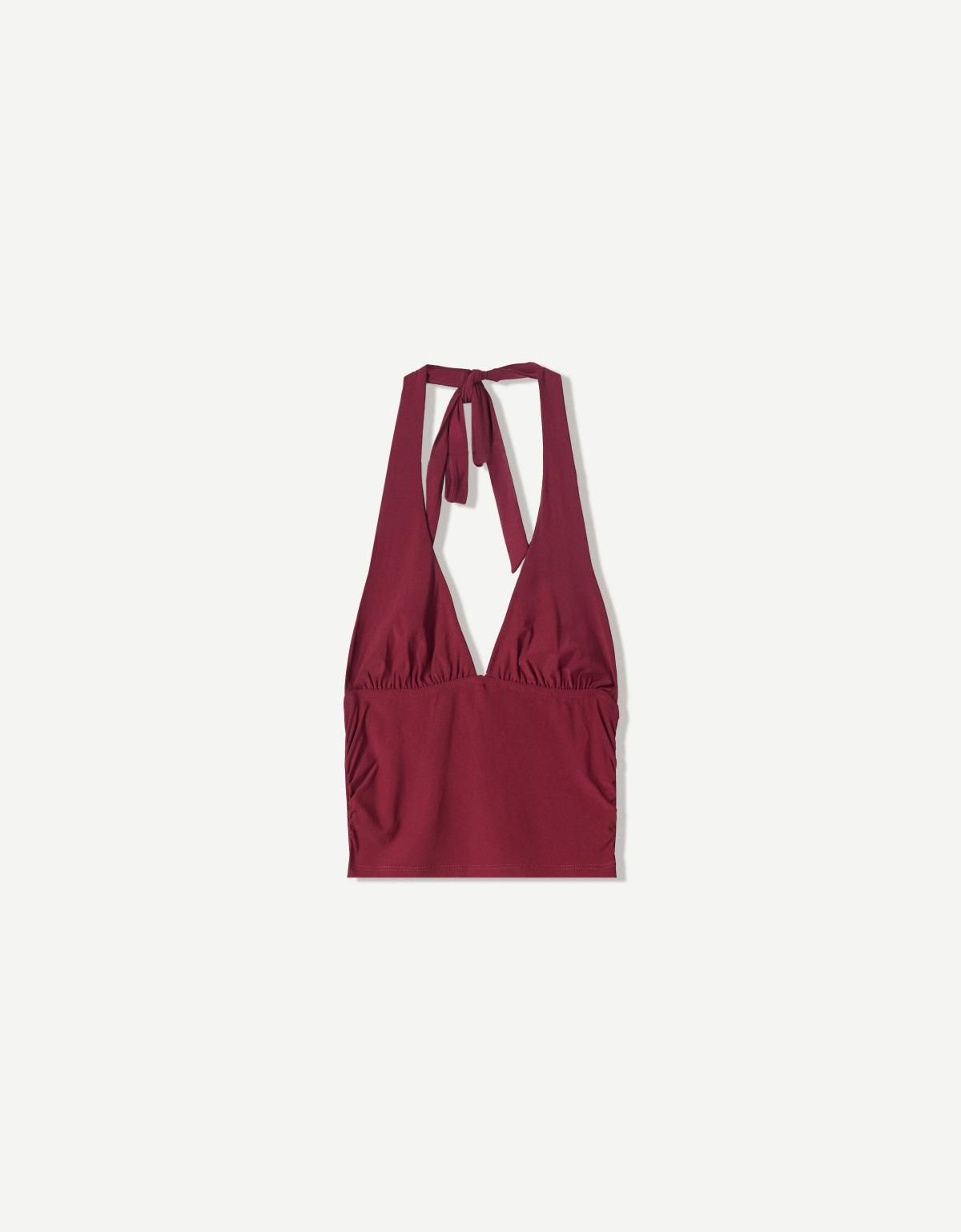 버쉬카 백리스 셔링 홀터넥 민소매 탑 3665/173 BURGUNDY - 상품 이미지