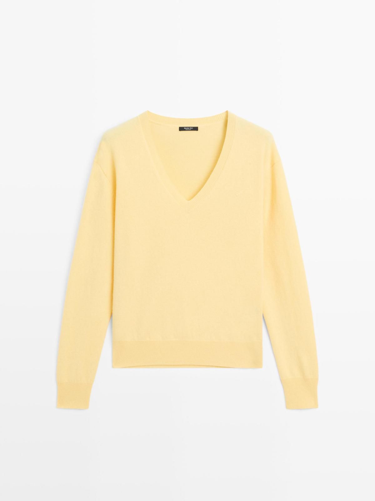 마시모두띠 프리미엄 울 블렌드 브이넥 니트 스웨터 5612/593 PALE YELLOW - 상품 이미지