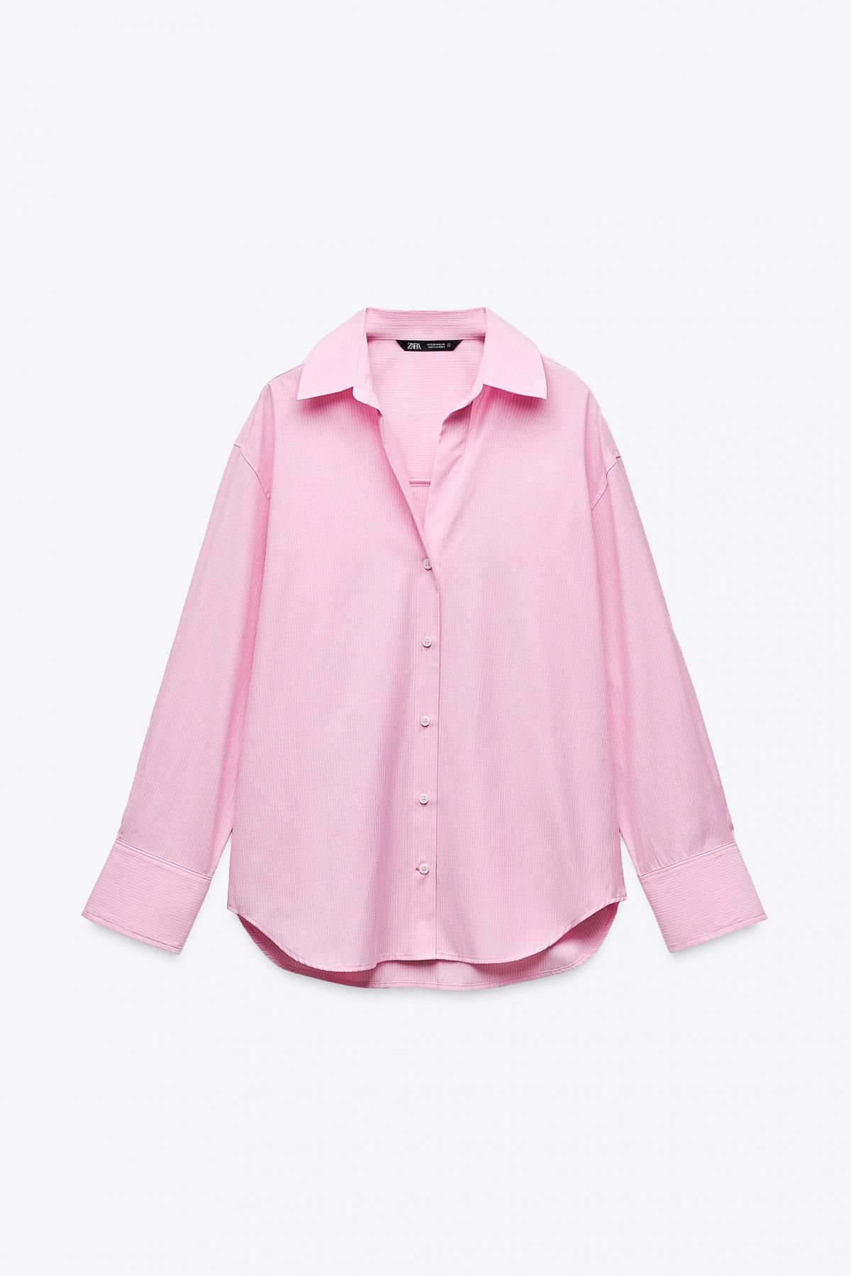 자라 베이직 옥스포드 루즈핏 핑크 긴팔 셔츠 8741/251 PINK / WHITE - 메인 이미지