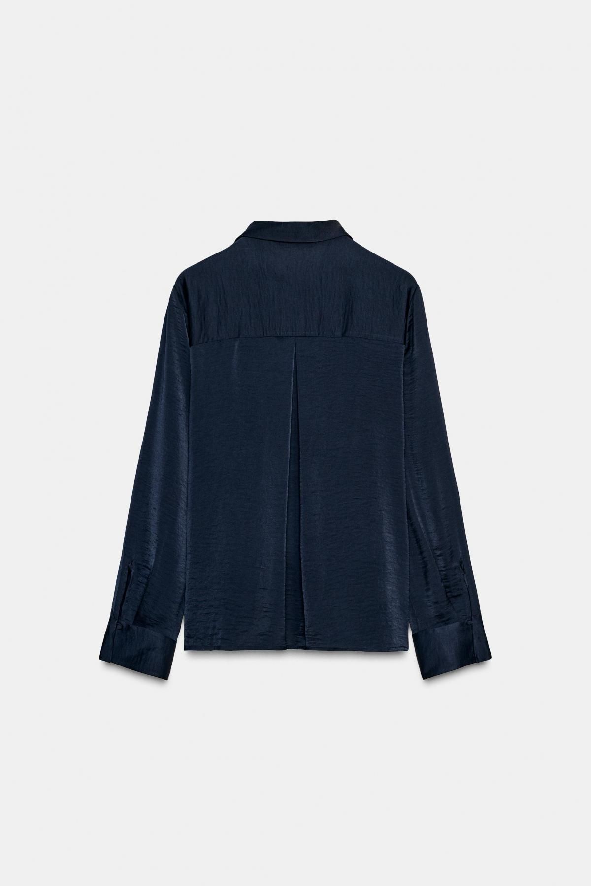자라 새틴 베이직 슬릿 디테일 긴팔 셔츠 6962/223 NAVY BLUE - 상세 이미지 5