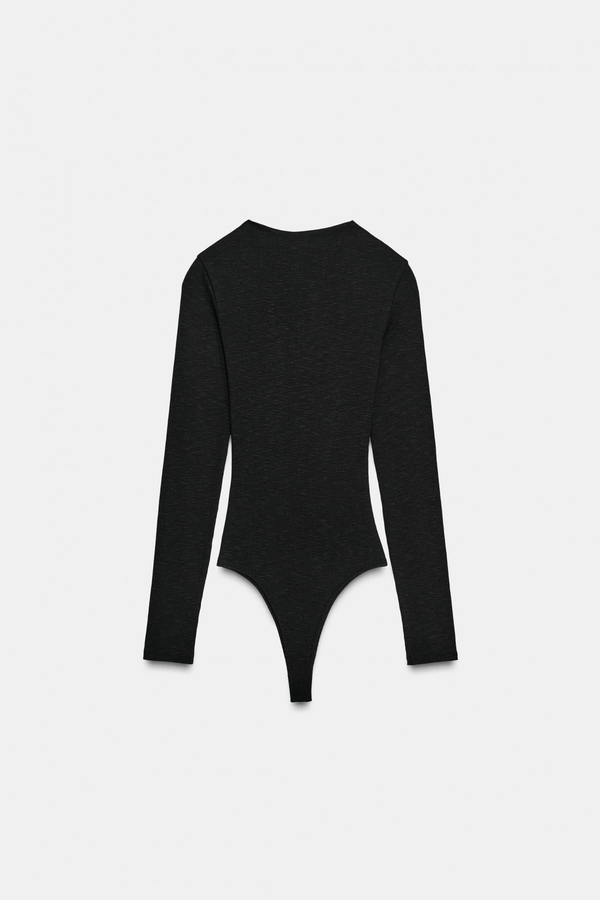자라 슬림핏 골지 하이넥 블랙 긴팔 바디수트 3253/705 BLACK - 상세 이미지 5
