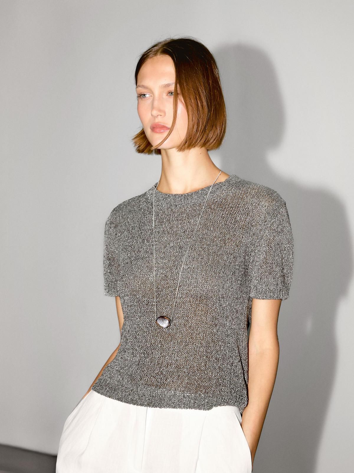 마시모두띠 메탈릭 라운드넥 슬림핏 반팔 니트 스웨터 5761/679 MEDIUM GREY - 상세 이미지 3