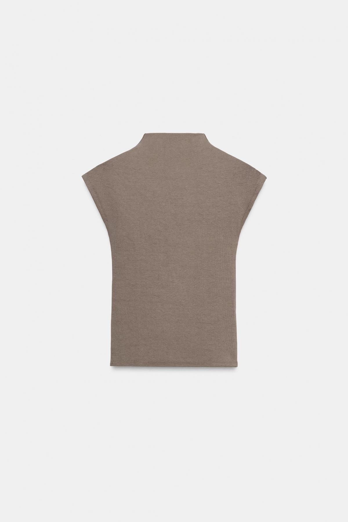 자라 미니멀 하이넥 니트 민소매 탑 0858/730 BROWN - 상품 이미지