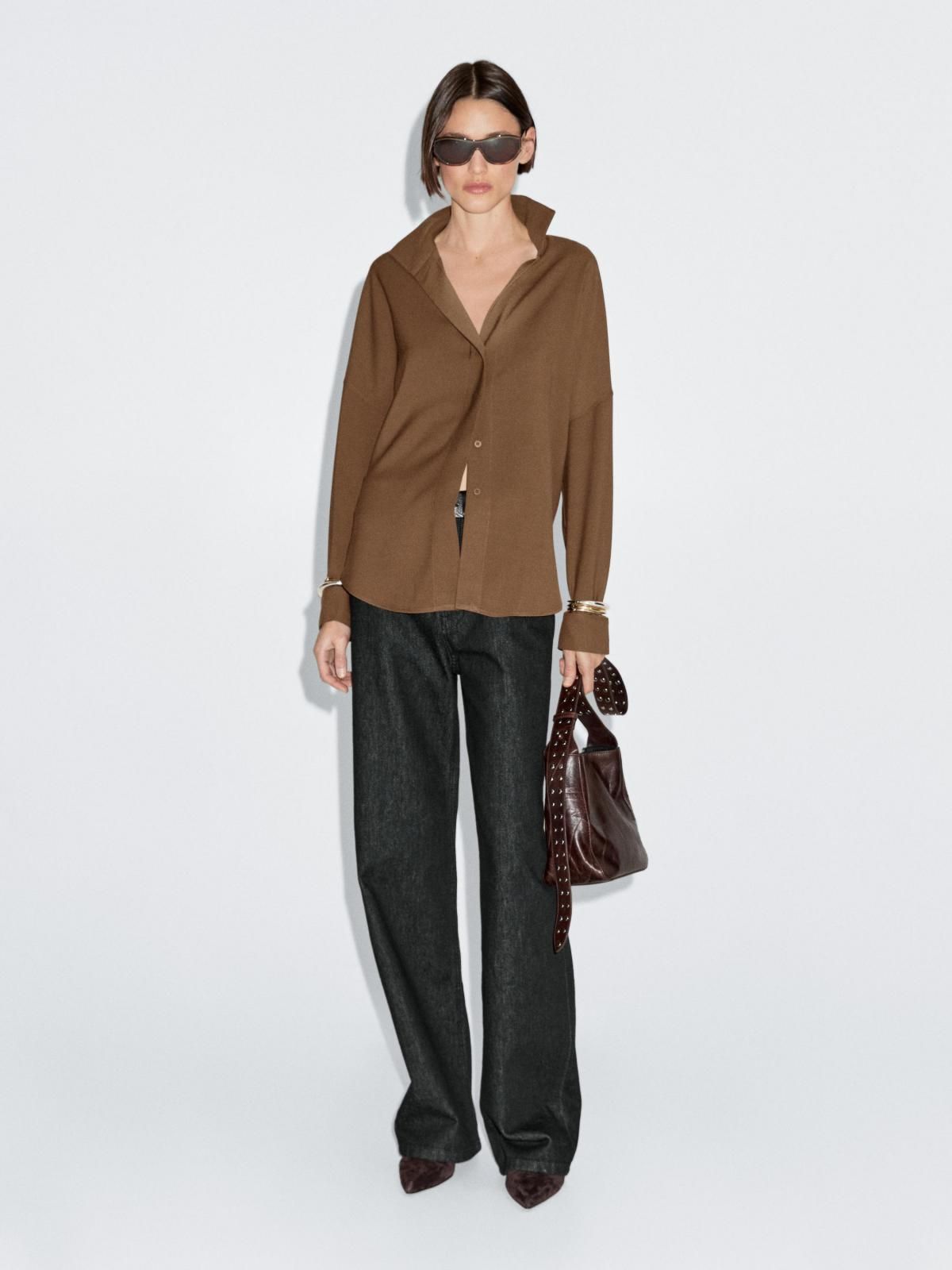마시모두띠 플루이드 코튼 블렌드 긴팔 셔츠 5177/977 BROWN - 상세 이미지 2