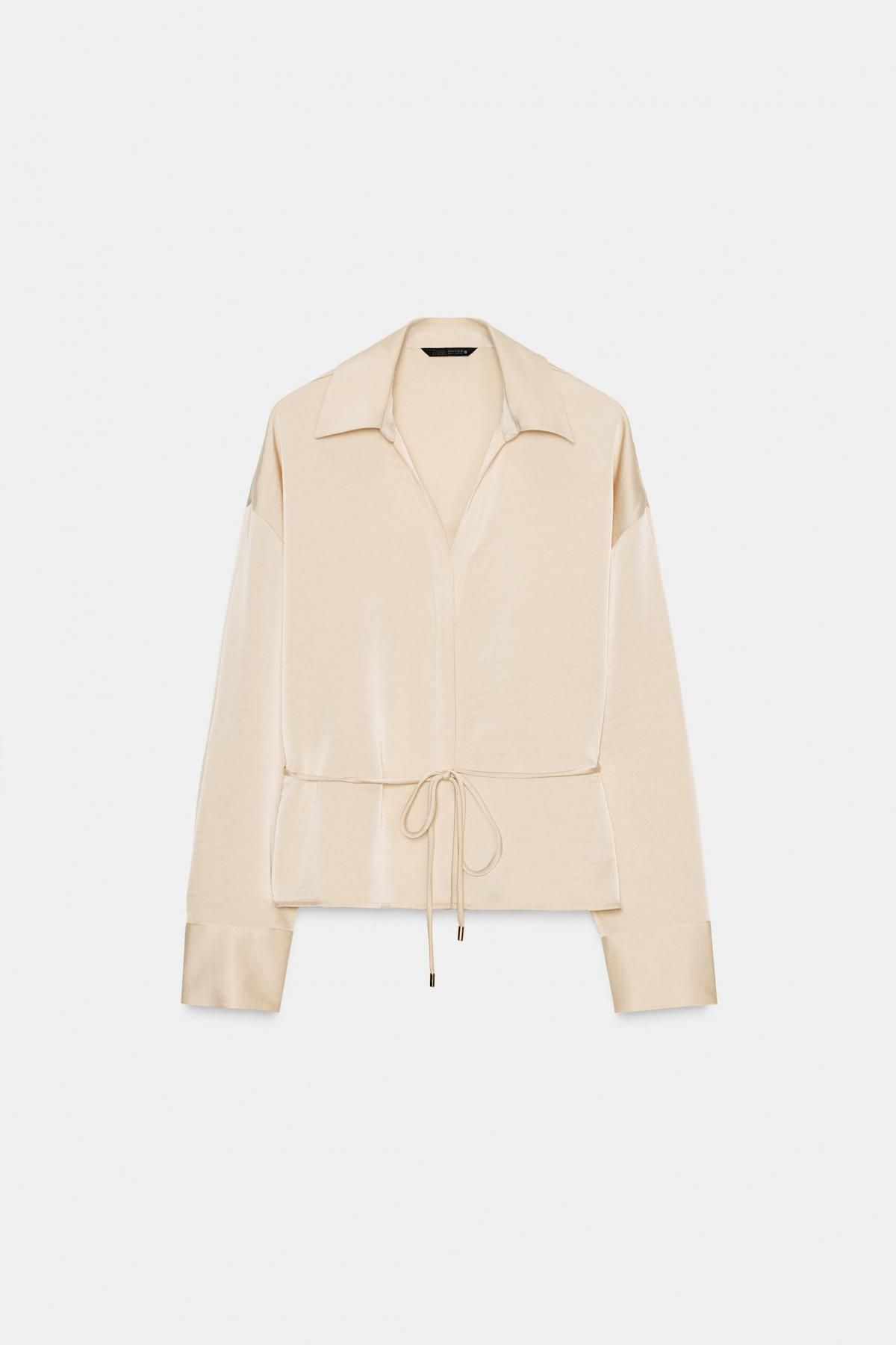 자라 새틴 테크니컬 브이넥 벨트 블라우스 8741/245 BEIGE - 메인 이미지