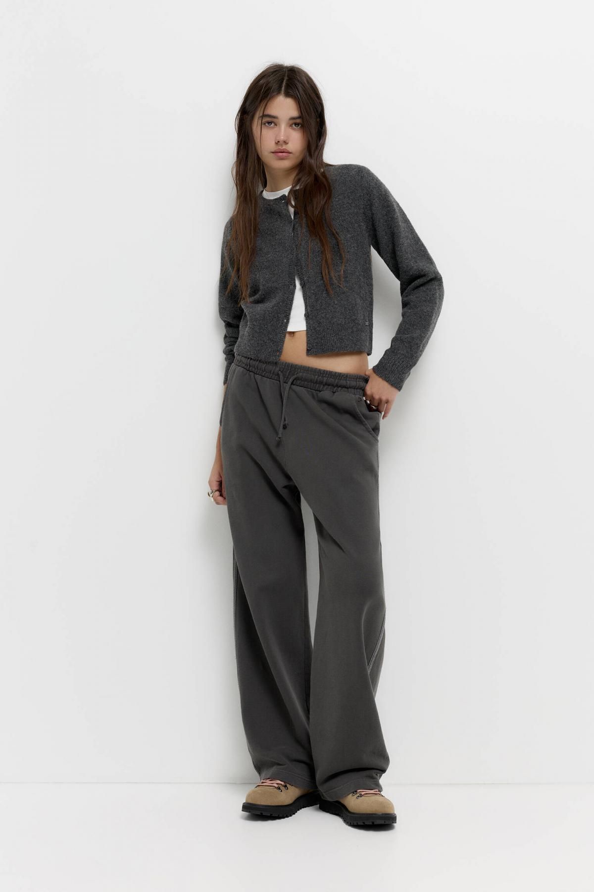 풀앤베어 라운드넥 심플 니트 크롭 가디건 7553/302 ANTHRACITE GREY - 상세 이미지 3
