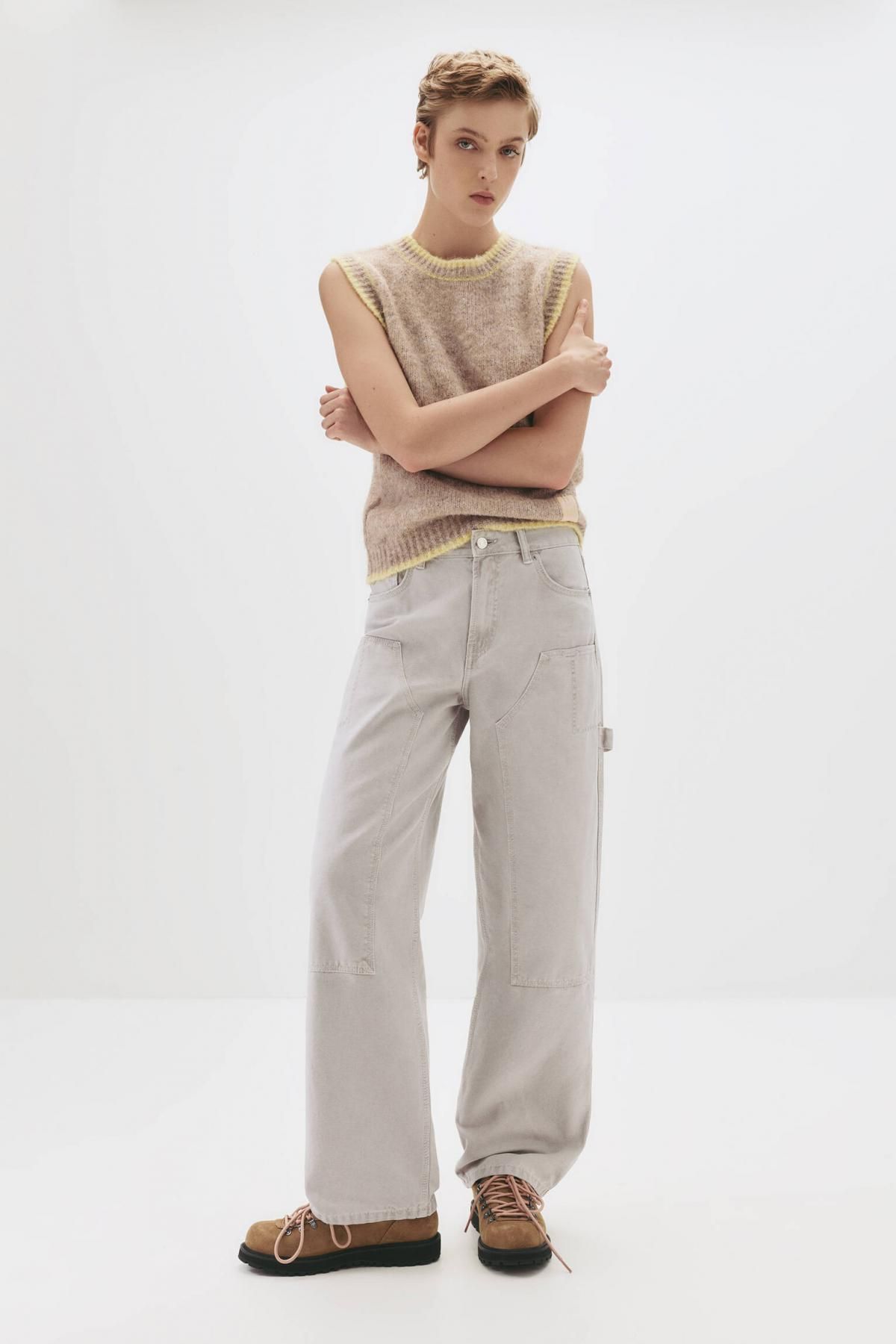 풀앤베어 테크니컬 미드웨이스트 카펜터 와이드 팬츠 7675/365 GREY - 상세 이미지 3