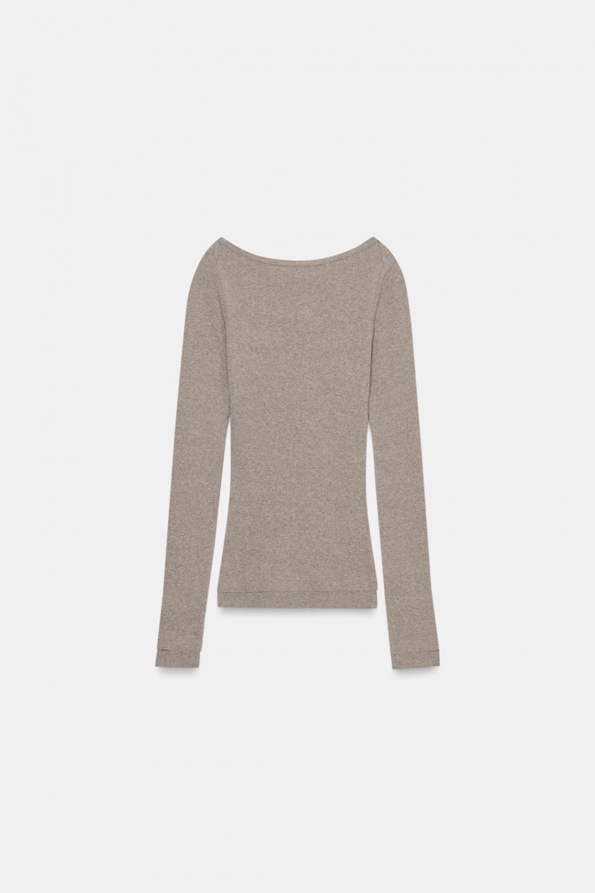 자라 베이직 슬림핏 리브드 보트넥 긴팔 티셔츠 4786/455 KHAKI MARL - 상세 이미지 4