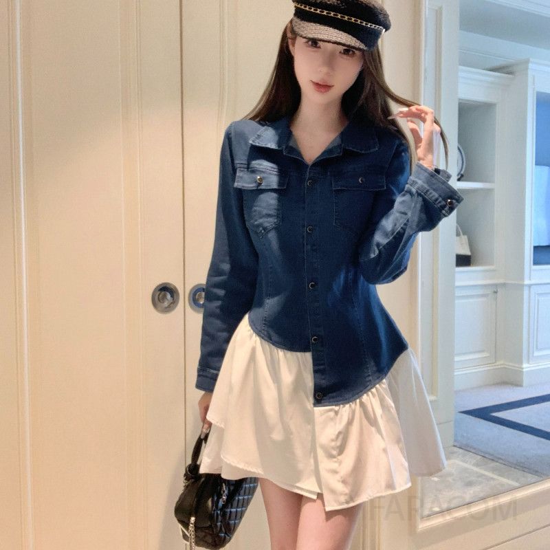 데님 미니원피스 봄 가을 여성 캐주얼 멜빵 스타일 편안하고 독특한 디자인 기질룩 데일리 착용감 좋은 외출용 청원피스 - 상세 이미지 5