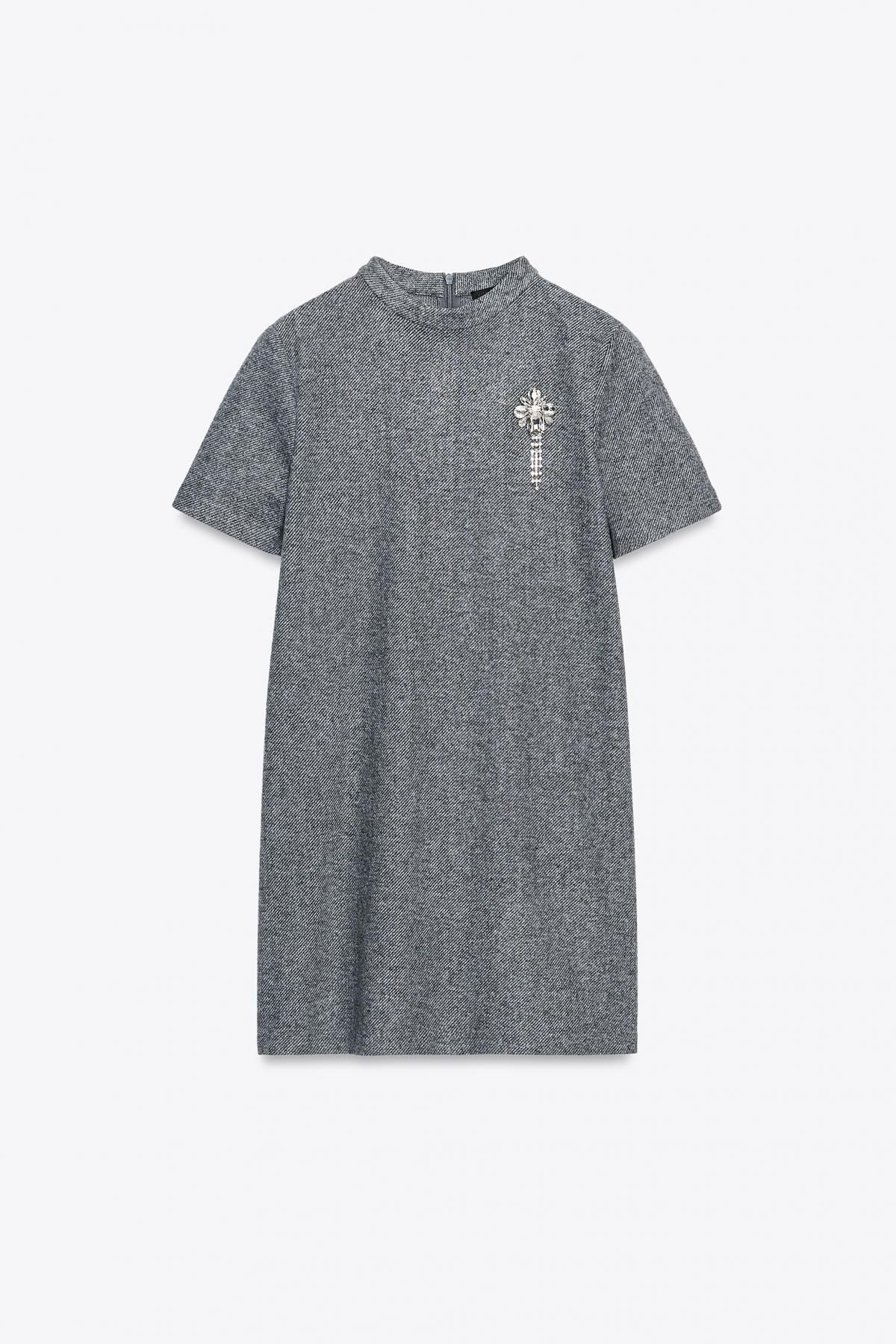 자라 메탈릭 주얼 테크니컬 헤링본 미니 원피스 5070/623 GREY MARL - 메인 이미지