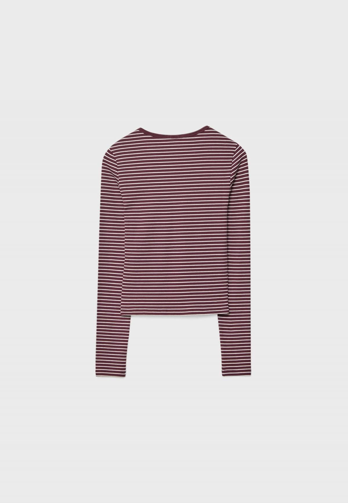 스트라디바리우스 스트라이프 베이직 코튼 긴팔 티셔츠 6514/632 AUBERGINE - 상세 이미지 2