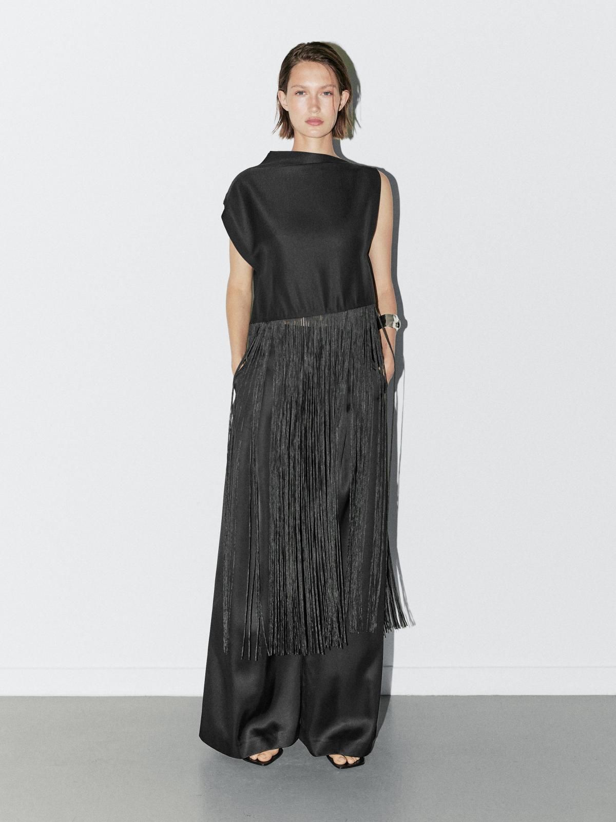 마시모두띠 프린지 슬리브리스 롱 원피스 9401/951 BLACK - 상세 이미지 4
