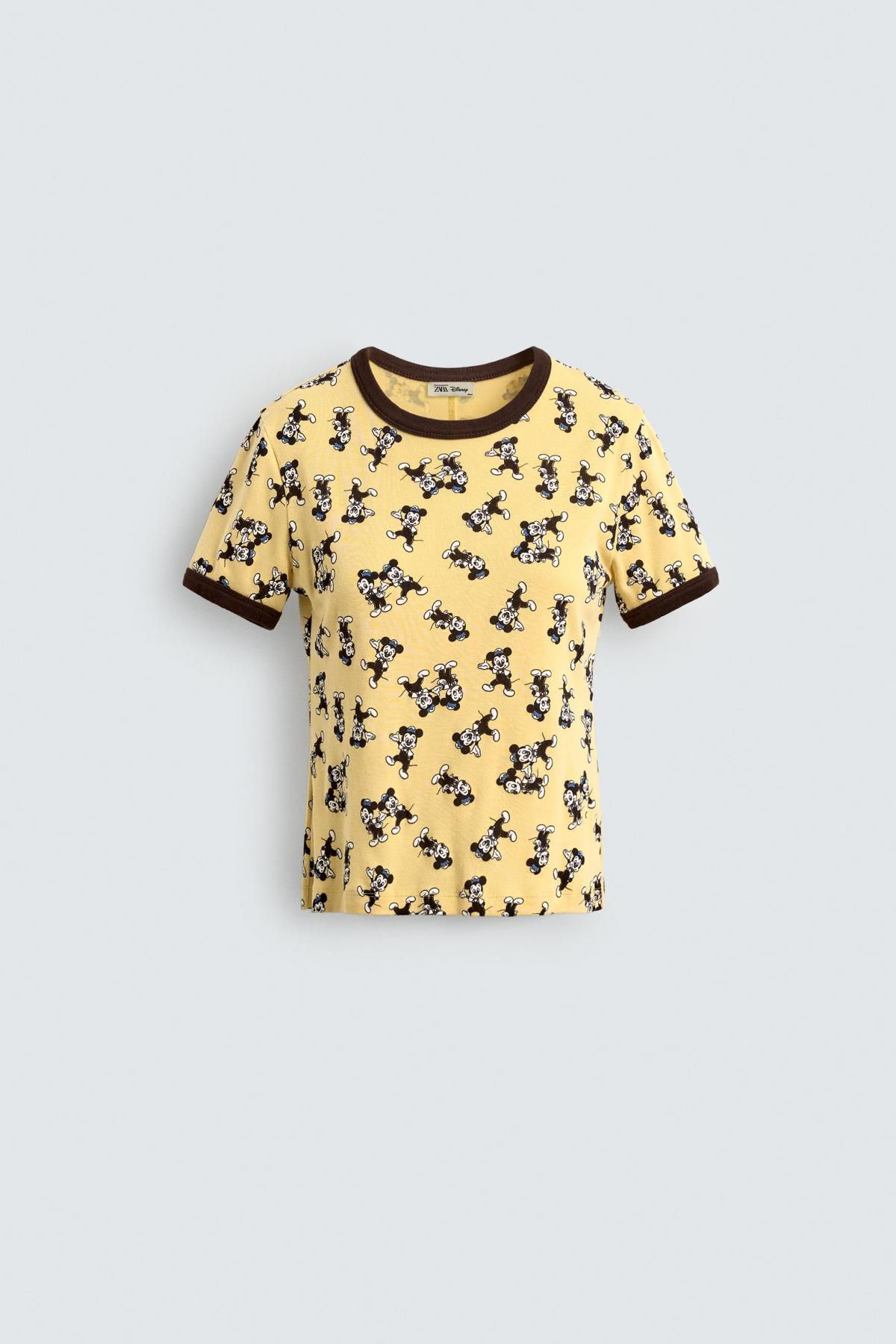 자라 프린트 크롭 슬림핏 반팔 티셔츠 X 해리 램버트 디즈니 5643/800 YELLOW - 메인 이미지