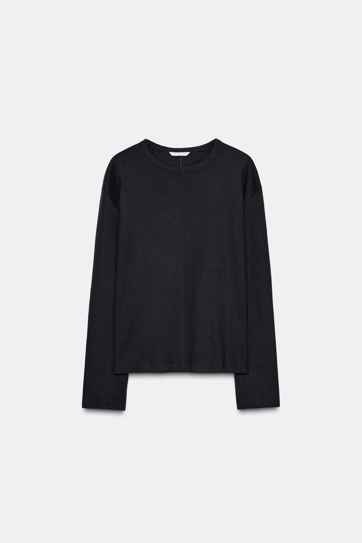 자라 베이직 슬림핏 골지 라운드넥 긴팔 티셔츠 6912/630 CHARCOAL - 메인 이미지