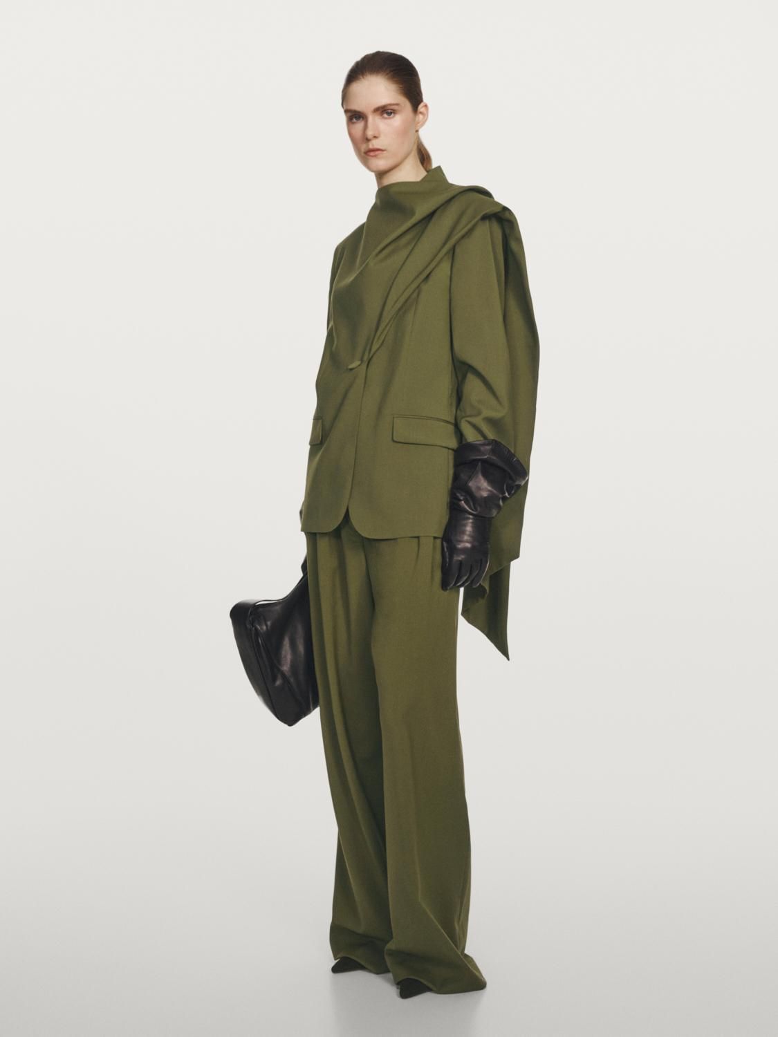 마시모두띠 울 테일러드 스카프 디테일 재킷 9504/951 MOSS GREEN - 상세 이미지 2