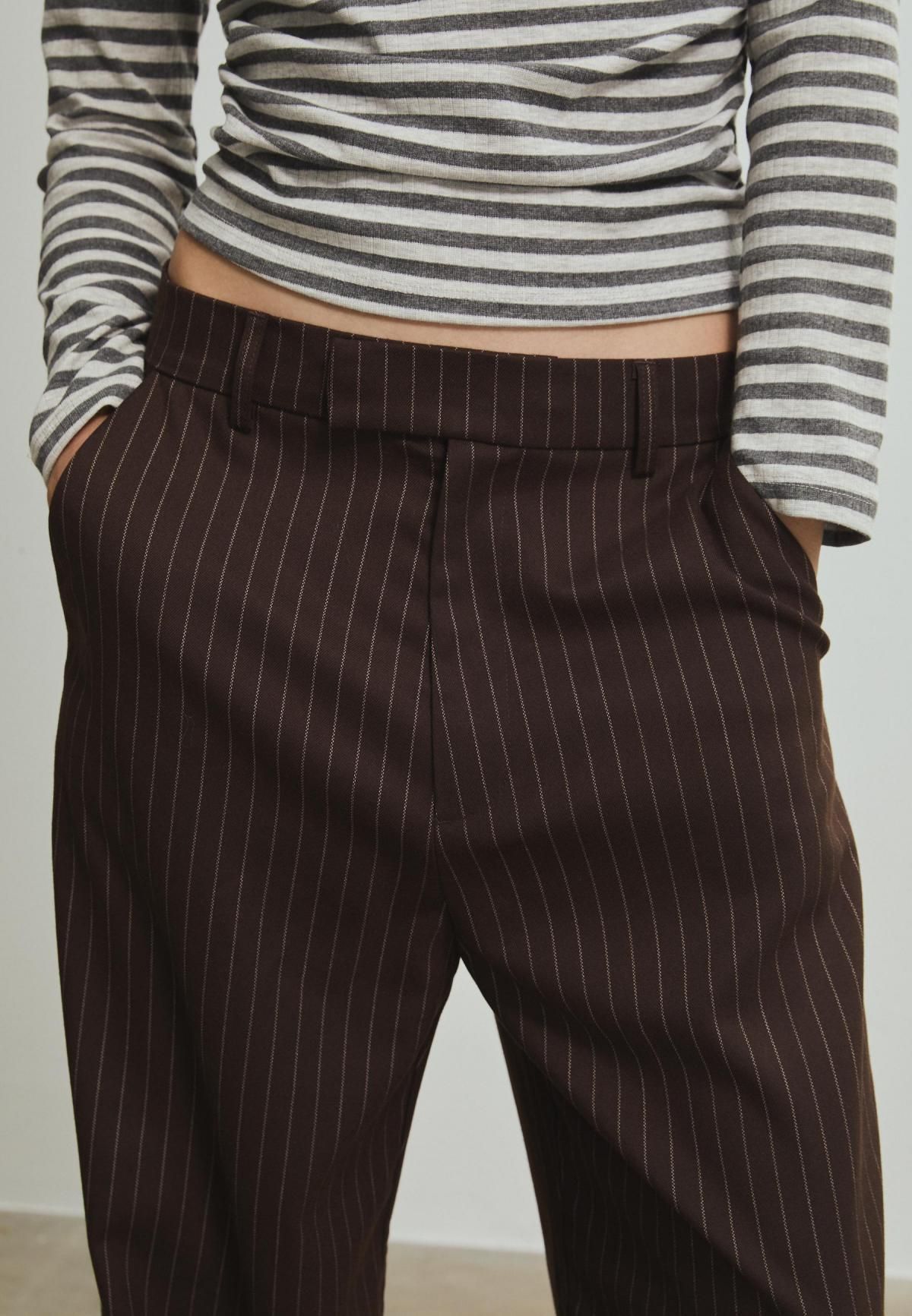 스트라디바리우스 스트라이프 와이드 배기 팬츠 8299/115 BROWN - 상세 이미지 5